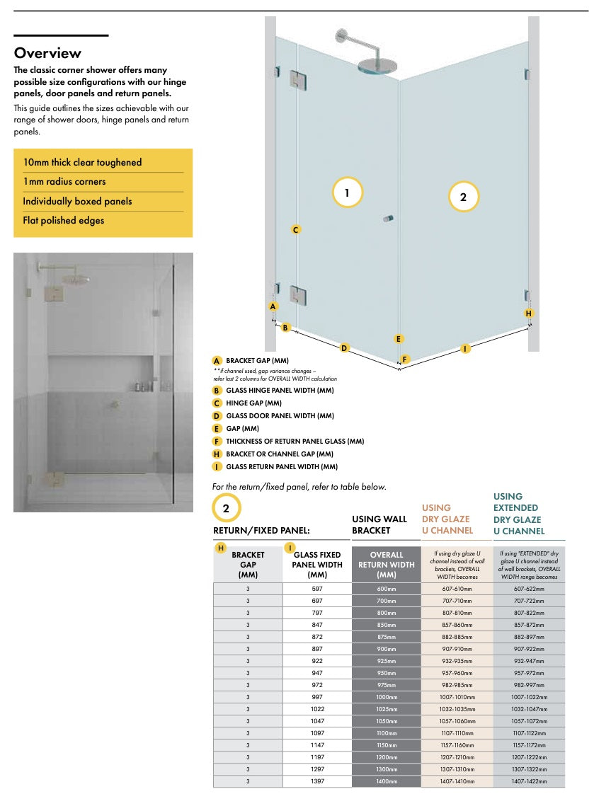 Frameless Corner Shower Screen - Satin Chrome Finish with Wall Brackets | Modern Bathroom Glass Enclosure for Walk-In Showers & Spa-Like Experience