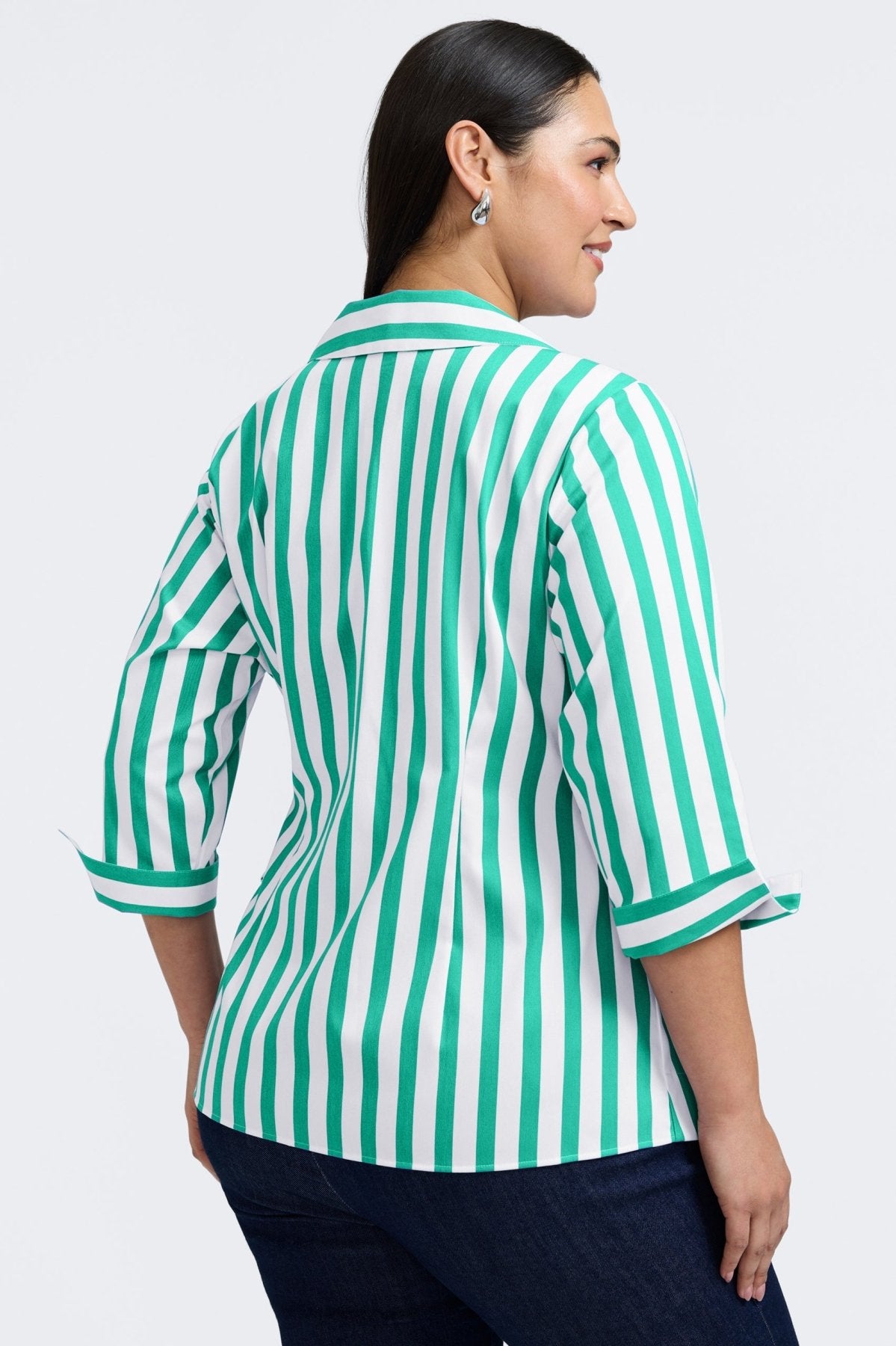 Salina Plus Women's Springtime Stripe 3/4 Sleeve Blouse - Floral Print Casual Top for Office Wear & Spring Outfits