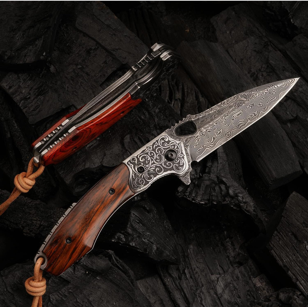 Premium Starchaser Japanese Damascus Steel Pocket Knife with Exotic Sandalwood Handle - Perfect for Camping, Hiking, and Everyday Carry (EDC)