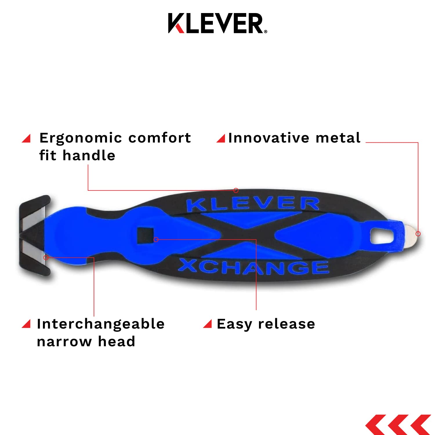 Klever X-Change Box Cutter with Narrow Cut Head - 10 Pack Carbon Steel Utility Knives for Opening Packages, Boxes, Film & Tape (Blue, KCJ-XC-20B) - Ideal for Warehouse, Shipping, Retail & Home Use