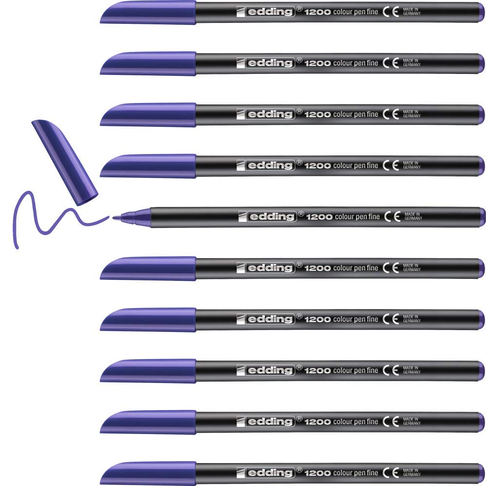 Edding 1200 Fine Tip Violet Marker Pens - 10 Pack with 1mm Round Tip for Drawing, Writing & Coloring - Perfect for School, Mandala Art, Bullet Journaling & Calligraphy