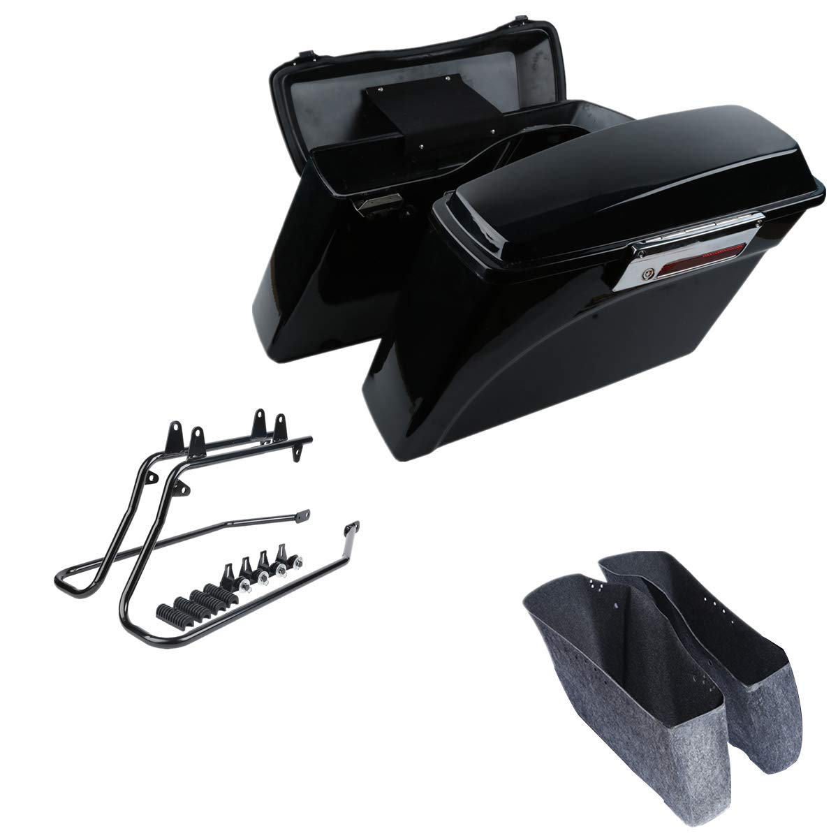 XFMT Gloss Black Hard Saddlebags Trunk with Lockable Lid & Key + Conversion Mounting Brackets for Harley Davidson Softail Motorcycles (1994-2013) - Perfect for Touring, Storage & Long-Distance Riding