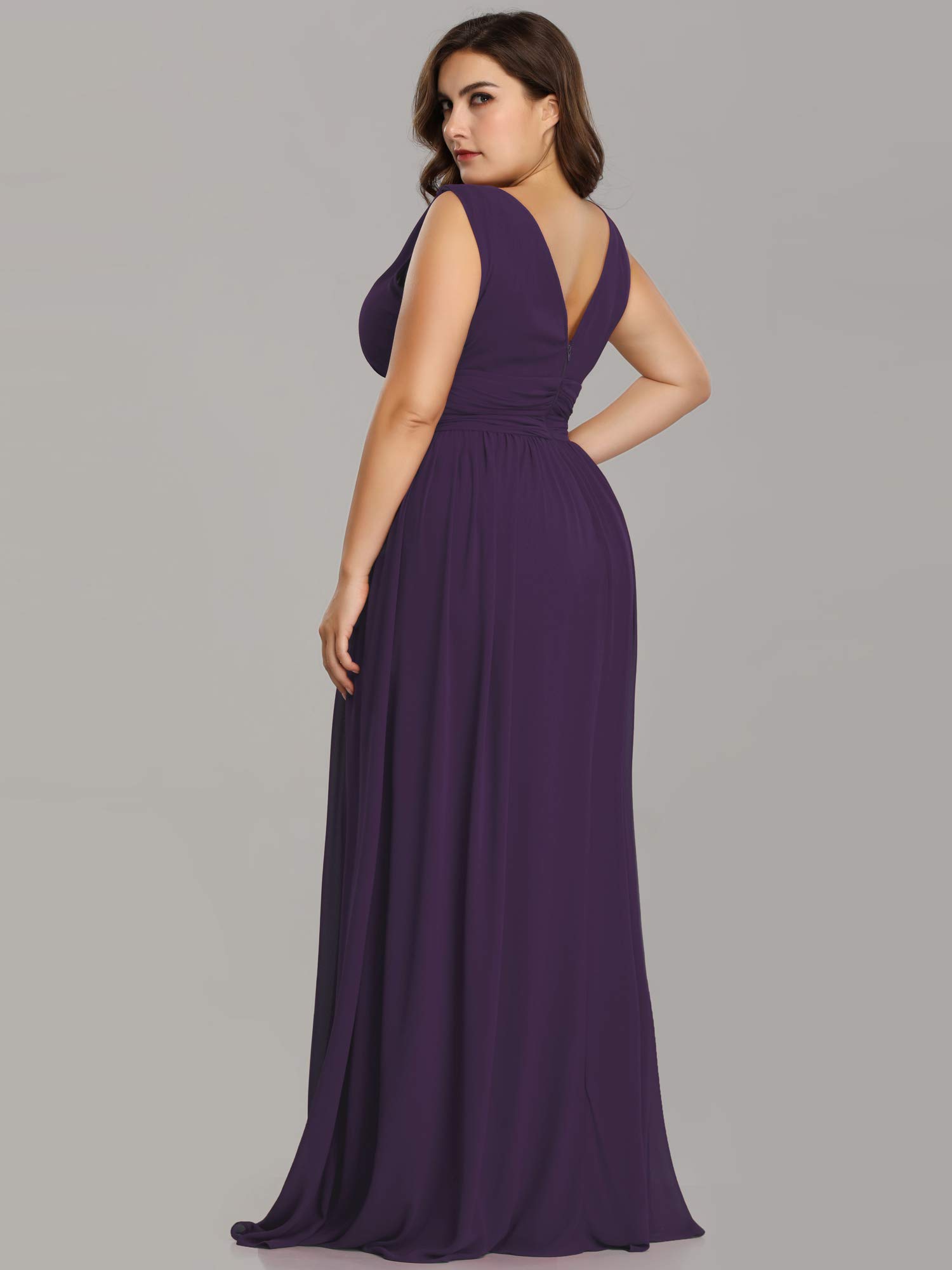 Ever-Pretty Women's Plus Size V-Neck Sleeveless Pleated Chiffon Maxi Dress - Formal Evening Gown & Bridesmaid Dress (Style 09016-DA) | Perfect for Weddings, Proms & Special Occasions