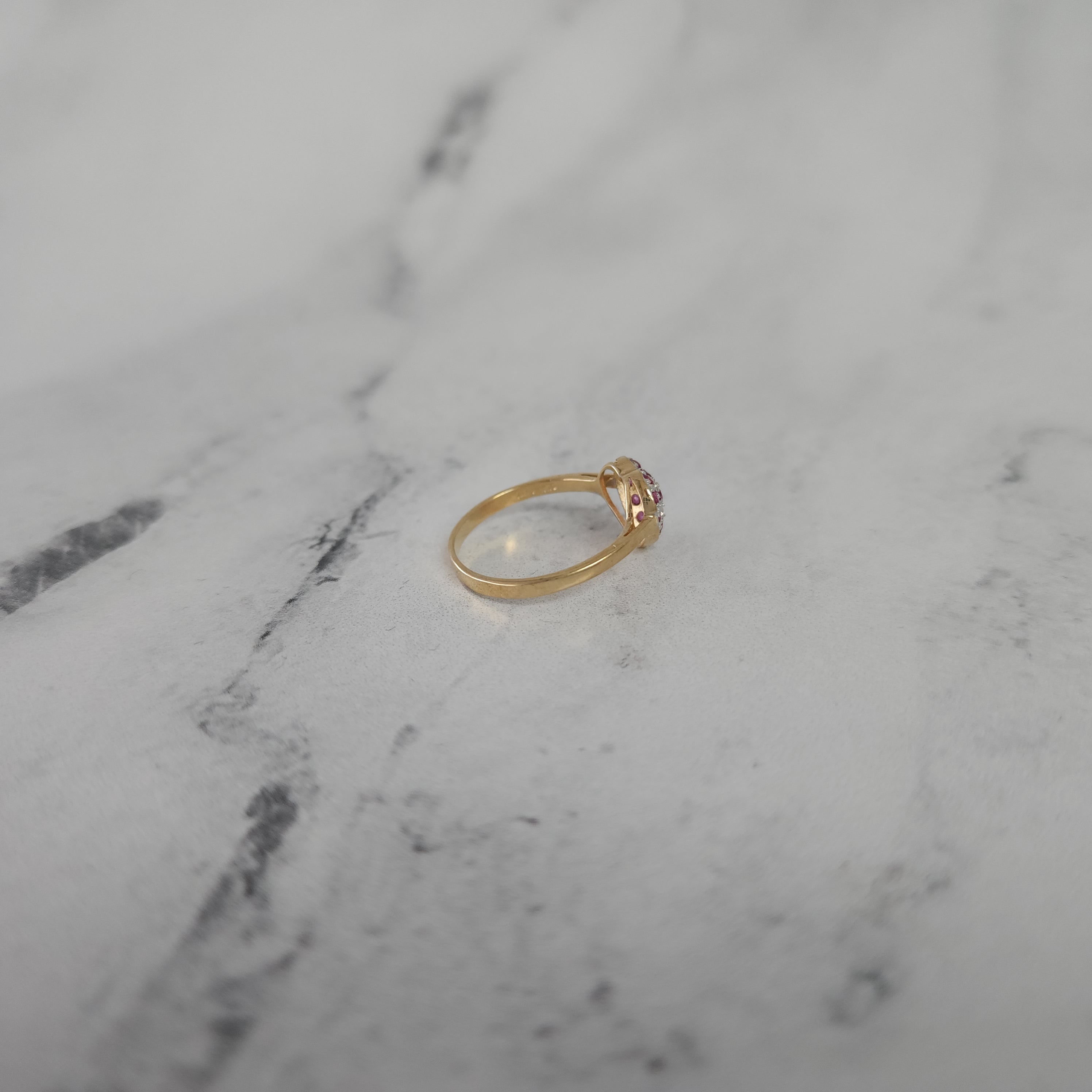 10k Yellow Gold Heart Shaped Ruby & Diamond Pave Ring - Elegant Valentine's Gift, Anniversary Jewelry for Women