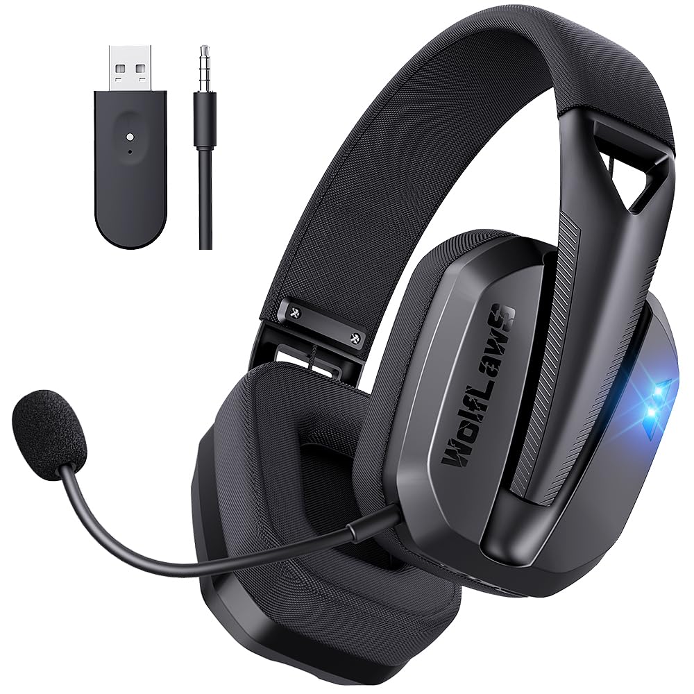 Wireless Gaming Headset for PC, PS5, PS4, Mac & Nintendo Switch - Bluetooth Over-Ear Headphones with Detachable Mic, Low Latency, 48H Battery, Noise Cancelling - Lightweight Comfort for Gaming, Streaming & Online Meetings (Black)