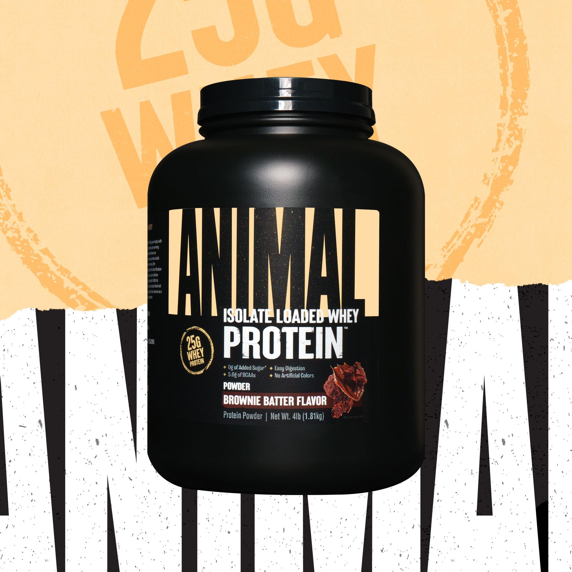 Animal Whey Isolate Protein Powder - 25g Protein for Pre & Post Workout Muscle Building & Recovery with Digestive Enzymes - Low Sugar, Great Taste Brownie Batter Flavor (4 lbs) - Ideal for Gym, Fitness & Weight Training for Men & Women