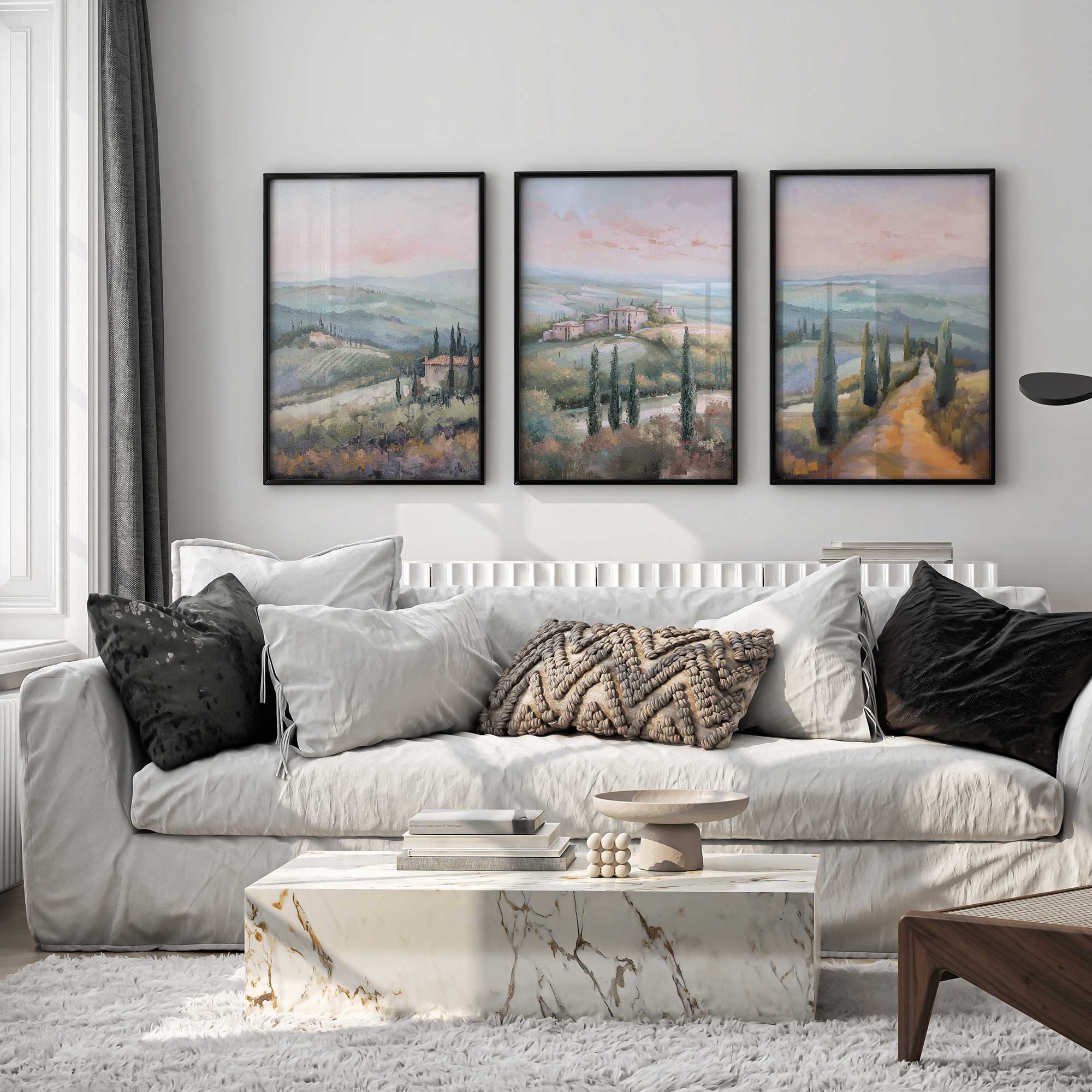Tuscany Sunset Landscape Art Prints - Set of 3 High-Quality Archival Matte Paper Wall Decor for Living Room, Bedroom & Office