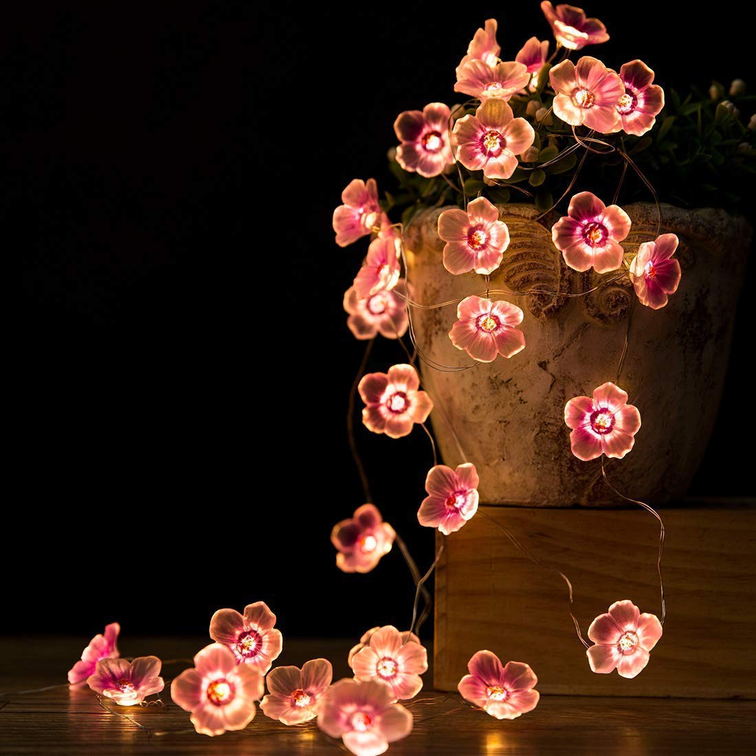 Keeda 9.8ft Pink Cherry Blossom LED String Lights - 30 Battery Operated Fairy Lights for Bedroom, Wedding, Party & Outdoor Decor - Romantic Christmas, Home, Beach Decoration with Copper Wire