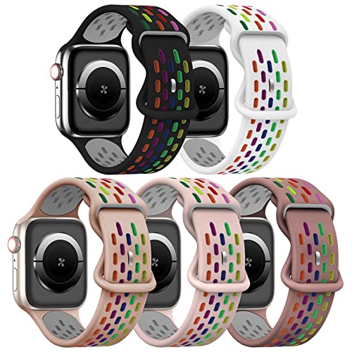 **5 Pack Sport Silicone Bands for Apple Watch 38mm-49mm - Breathable Strap Replacement for iWatch Ultra, Series 8/7/SE/6/5/4/3/2/1 - Perfect for Running, Gym & Outdoor Activities**