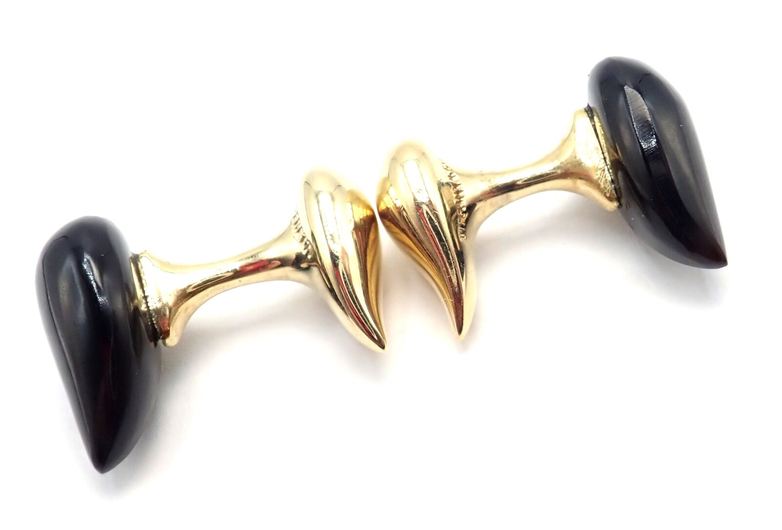 Authentic Tiffany & Co Peretti 18k Yellow Gold Black Onyx Teardrop Cufflinks for Men - Luxury Formal Wear Accessories for Weddings & Business Events