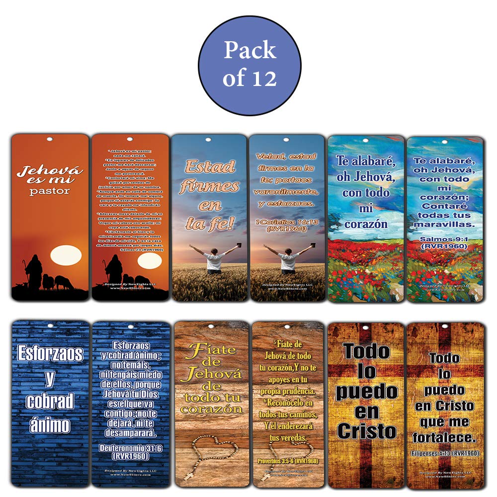 Spanish Bible Verse Bookmarks - 12-Pack Motivational Cards for Daily Reading
