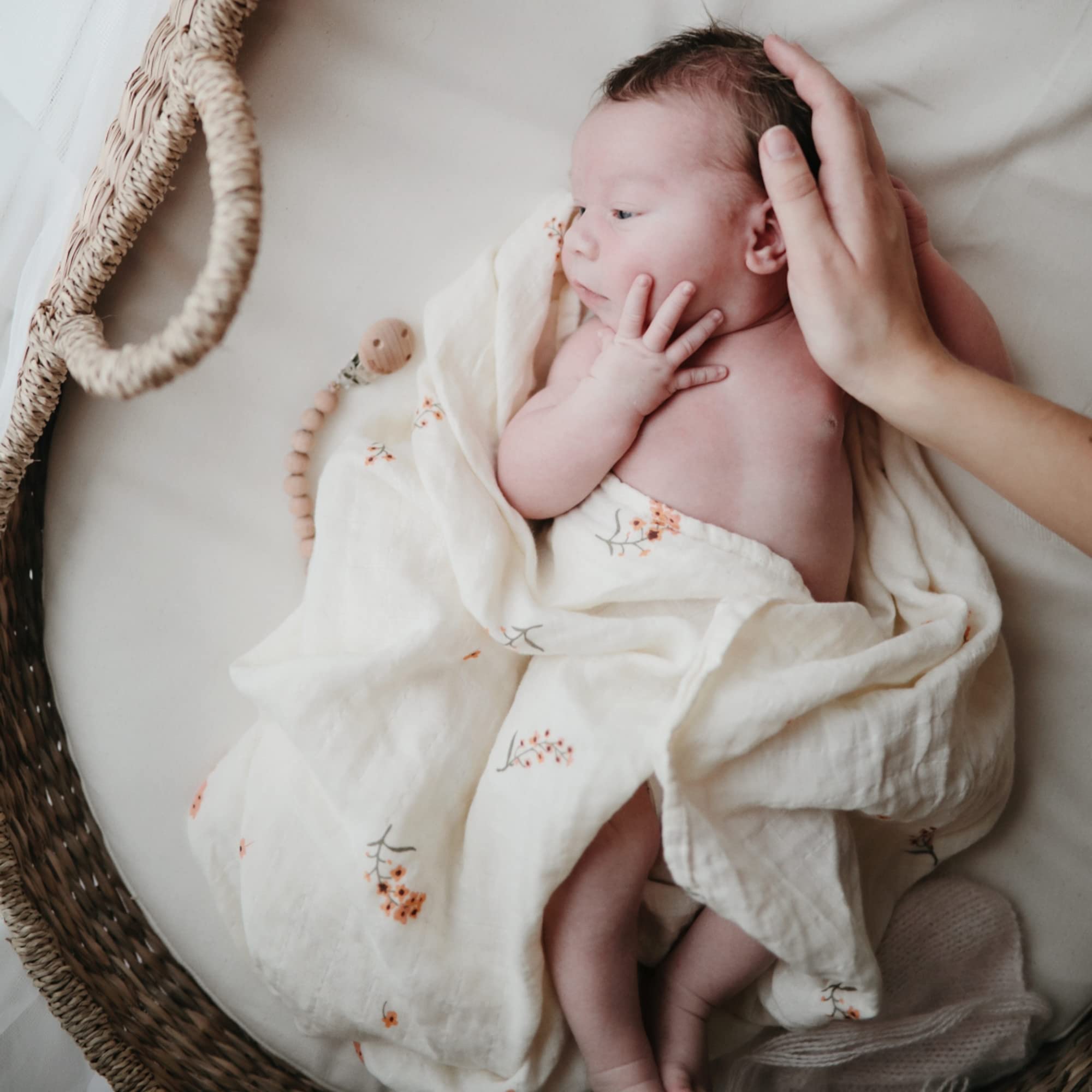 Mushie Muslin Baby Swaddle Blanket - 100% Organic Cotton Soft Breathable Receiving Blanket for Newborns | Flowers Print | Perfect for Swaddling, Nursing & Stroller Cover