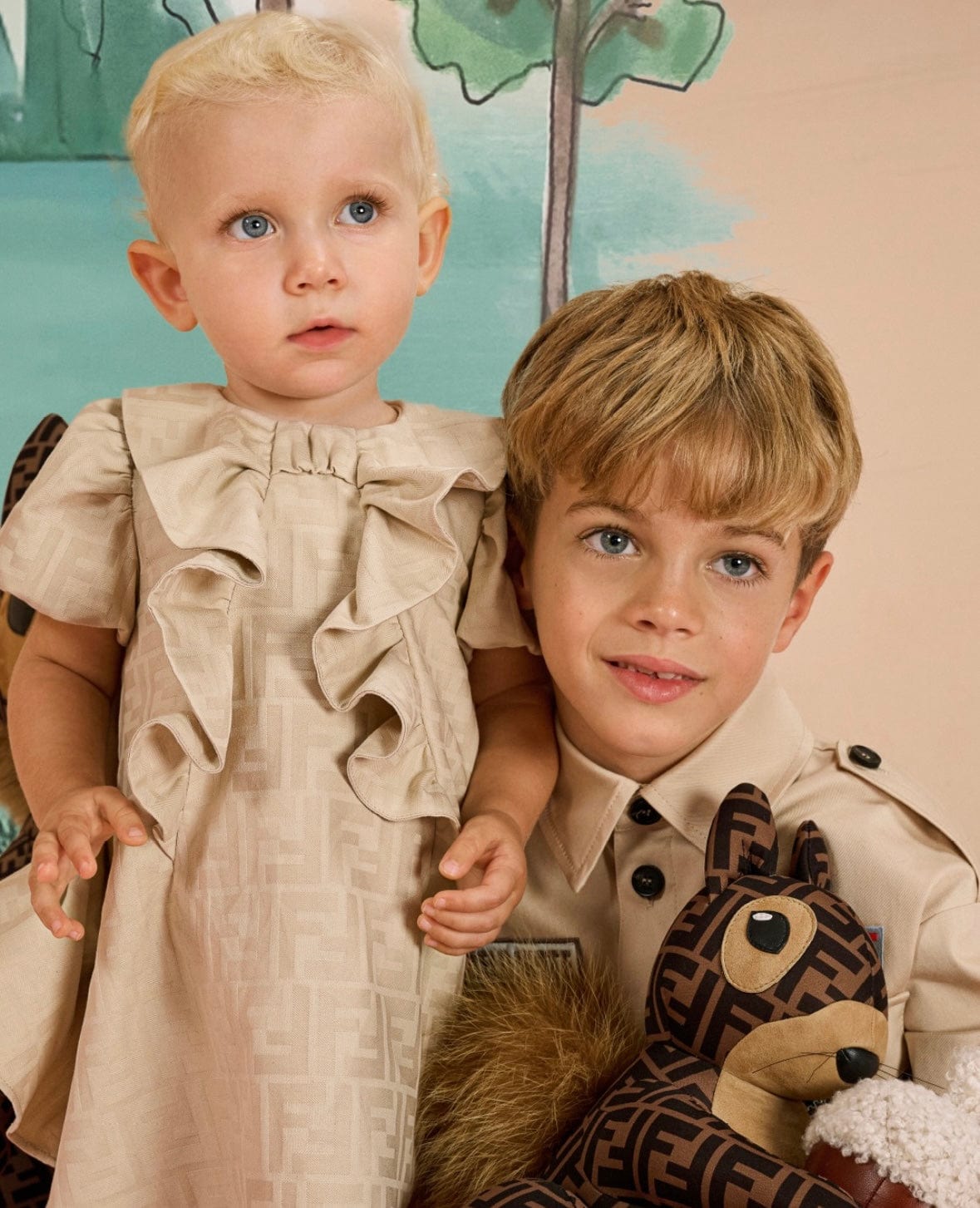 Baby Girls FF Jacquard Logo Dress in Beige - Soft & Stylish Toddler Outfit for Parties, Photos & Special Occasions
