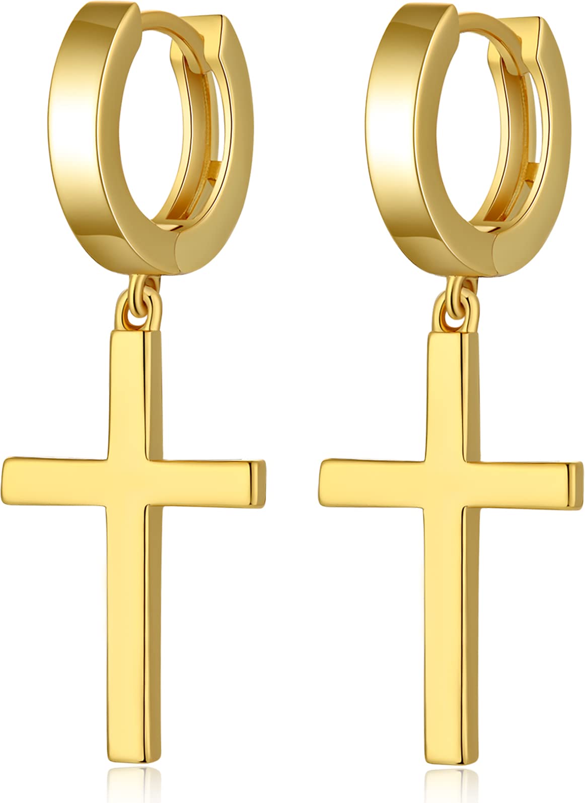 S925 Sterling Silver Cross Hoop Earrings for Women & Men - Unisex Dangle Earrings in Silver, Black, Gold & Rose Gold | Perfect for Everyday Wear, Gifts & Religious Occasions