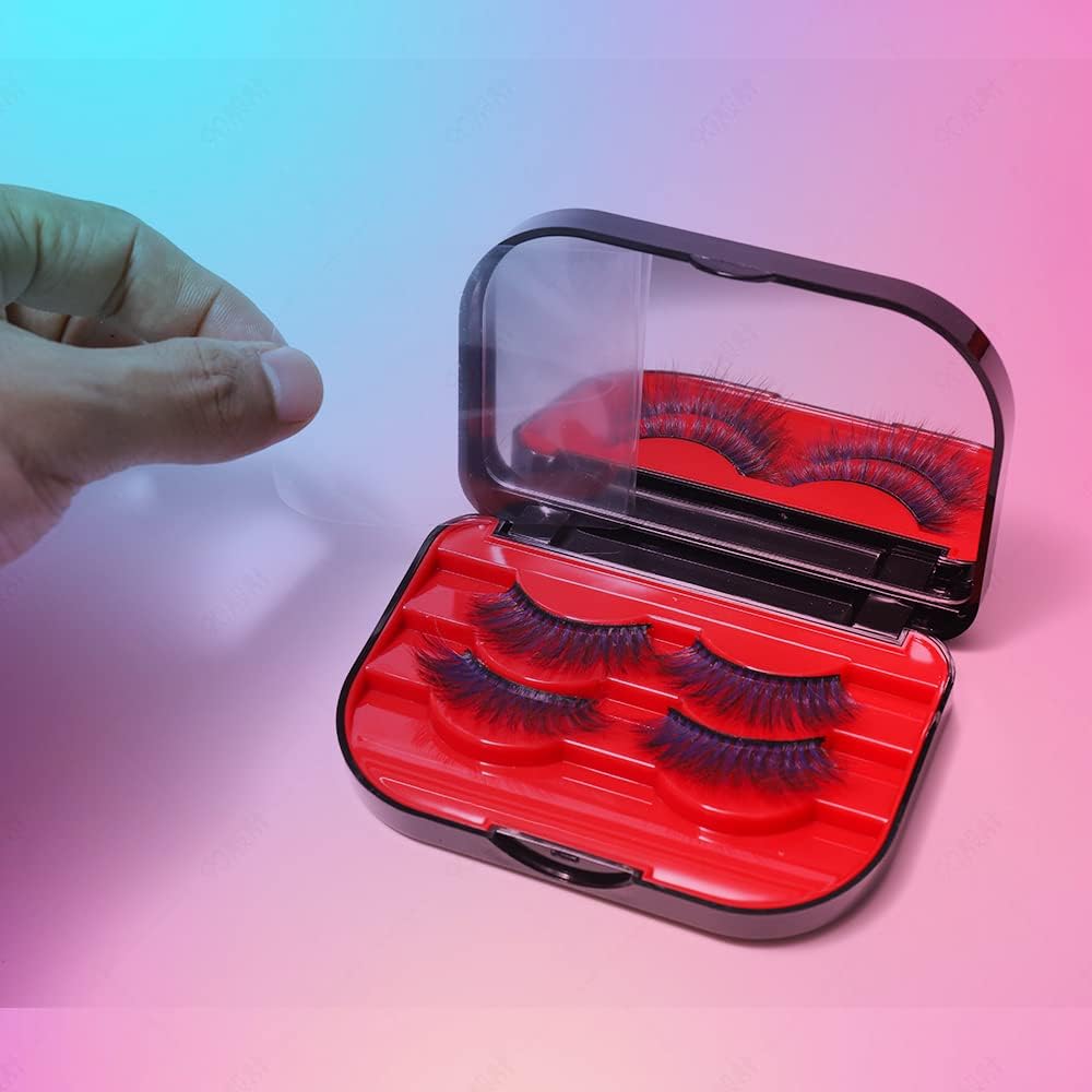3 Tier Eyelash Storage Case - Black & Red Lash Organizer with Mirror & Tweezers | Makeup Cosmetic Travel Case for False Eyelashes | Perfect for Salon, Home Use & Travel Accessories