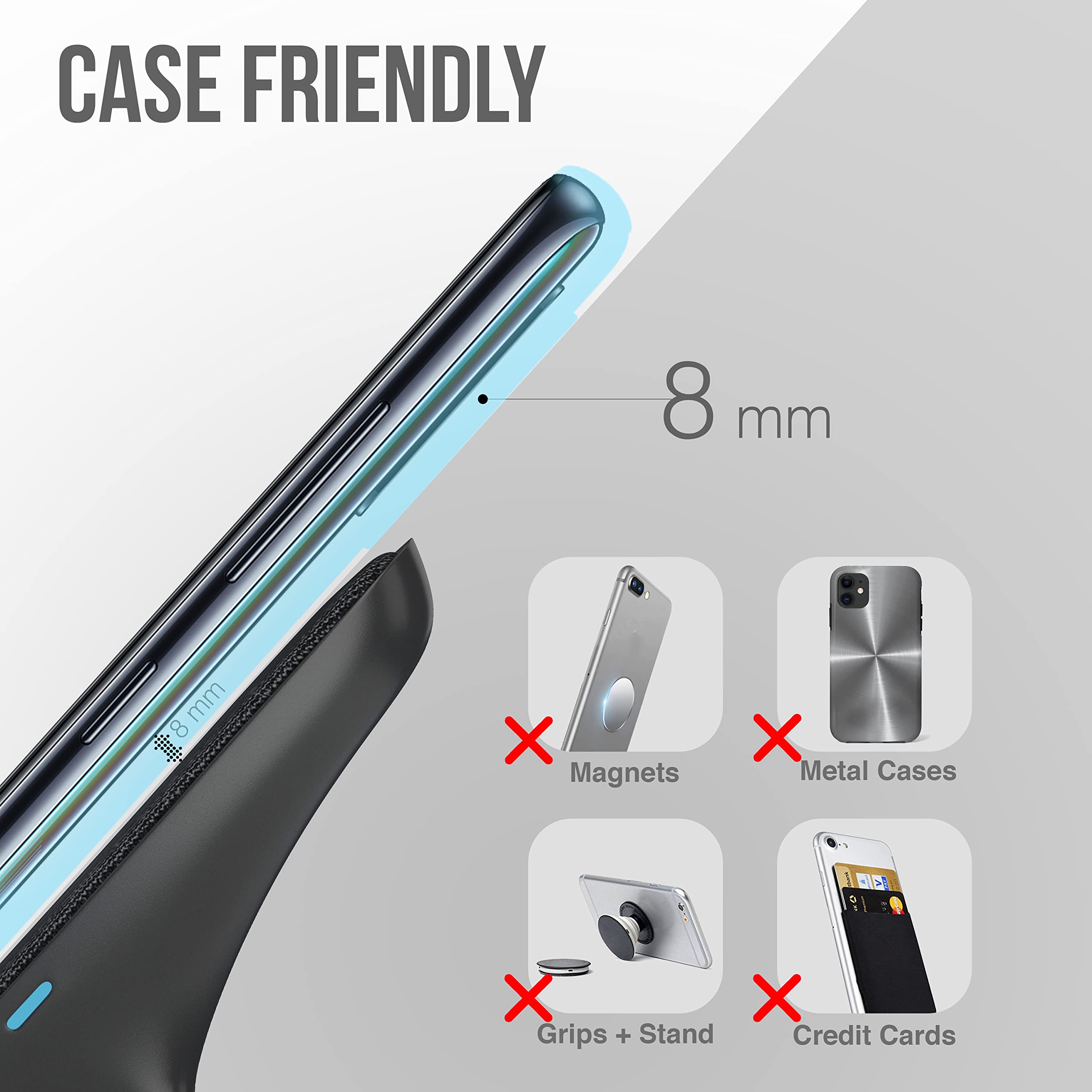SPIOCEAN Fast Wireless Charger Stand - Qi-Certified 10W Max Charging Pad for iPhone 16/15/14/13/12/11 Pro Max/Mini/SE & Samsung Galaxy S22/S21/S20/S10/S9/Note 20 - Perfect for Bedside, Office & Car Charging (AC Adapter Not Included)