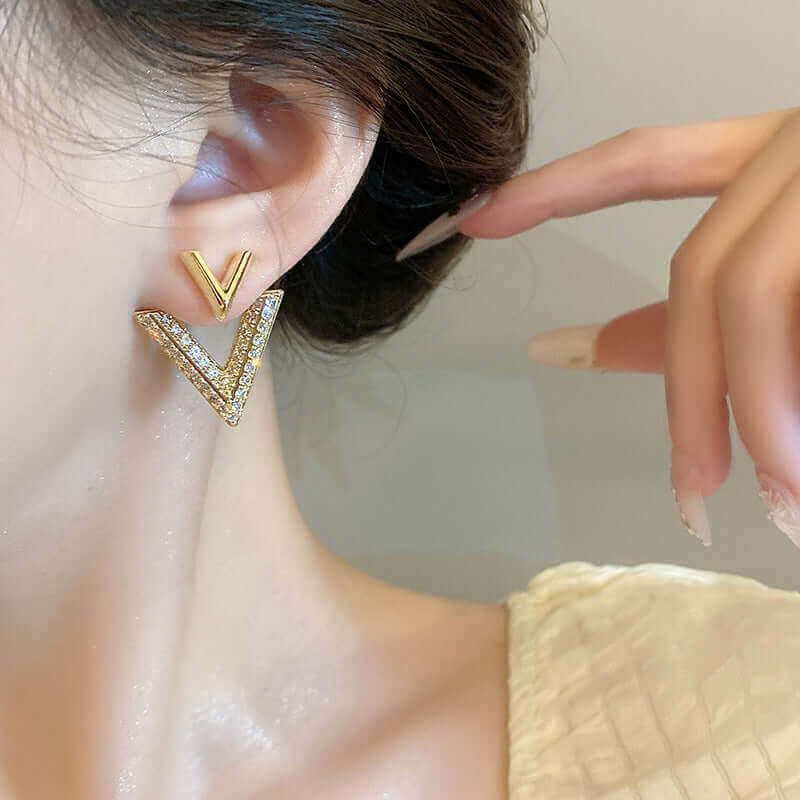 2-Way Essential V-Shaped Chevron Front & Back Ear Jacket Earrings | EH96 | Perfect for Parties, Weddings & Everyday Fashion Accessories