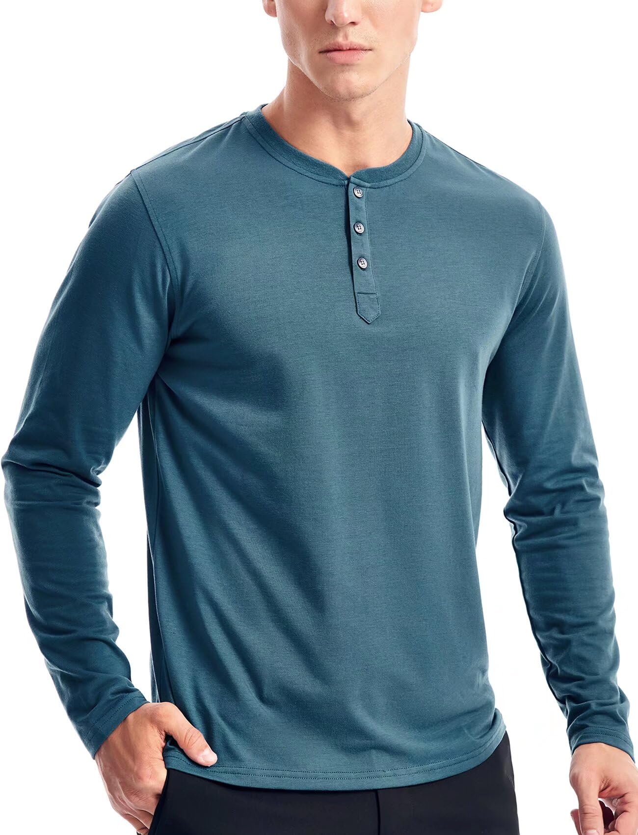 Men's Cotton Blend Henley Shirts - Long Sleeve Casual Button-Up T-Shirts for Everyday Wear, Work & Outdoor Activities