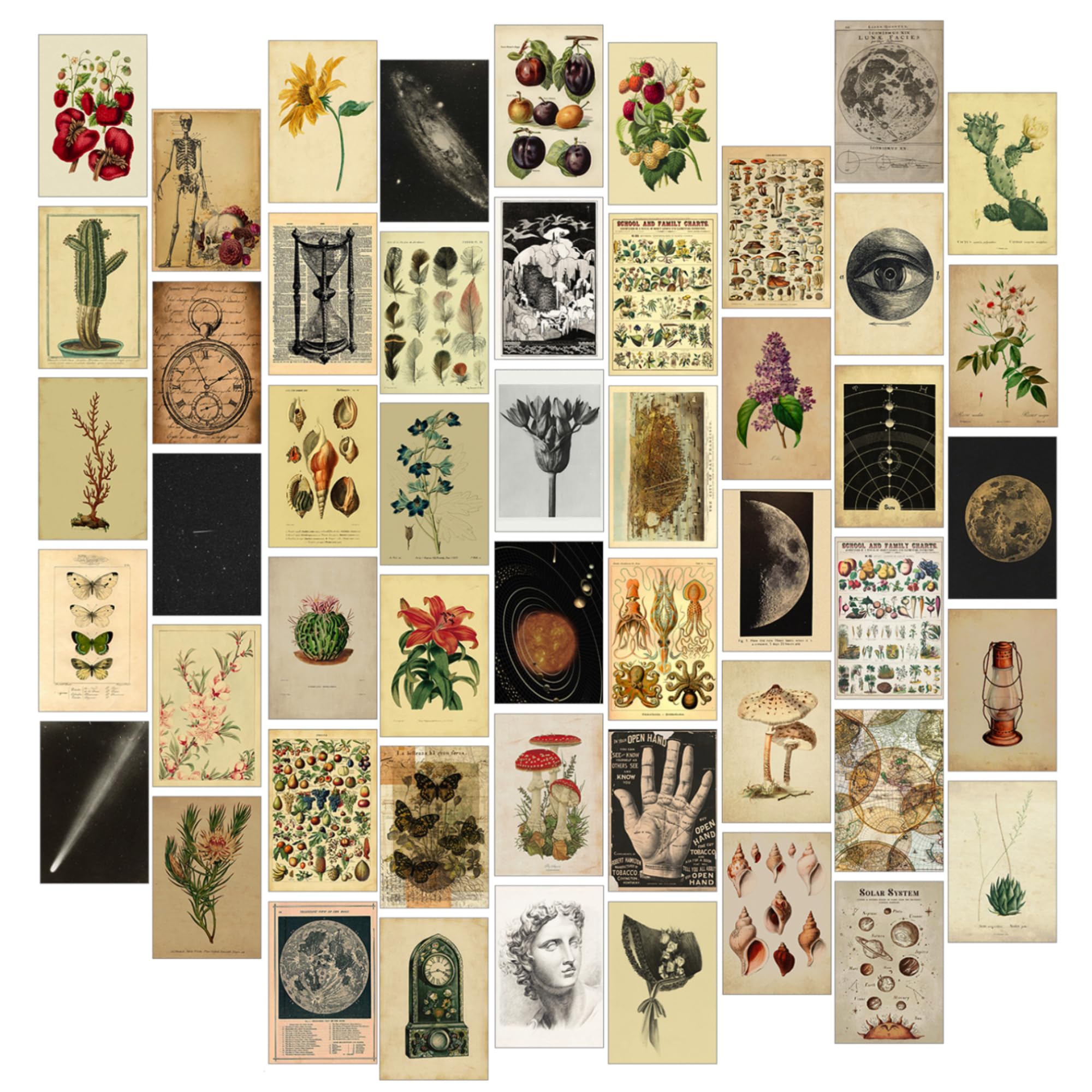 Vintage Wall Collage Kit - 100pcs Aesthetic Room Decor Pictures (50pcs 4x6 inches) + Stickers for Bedroom, Living Room & Dorm Aesthetic Decorations