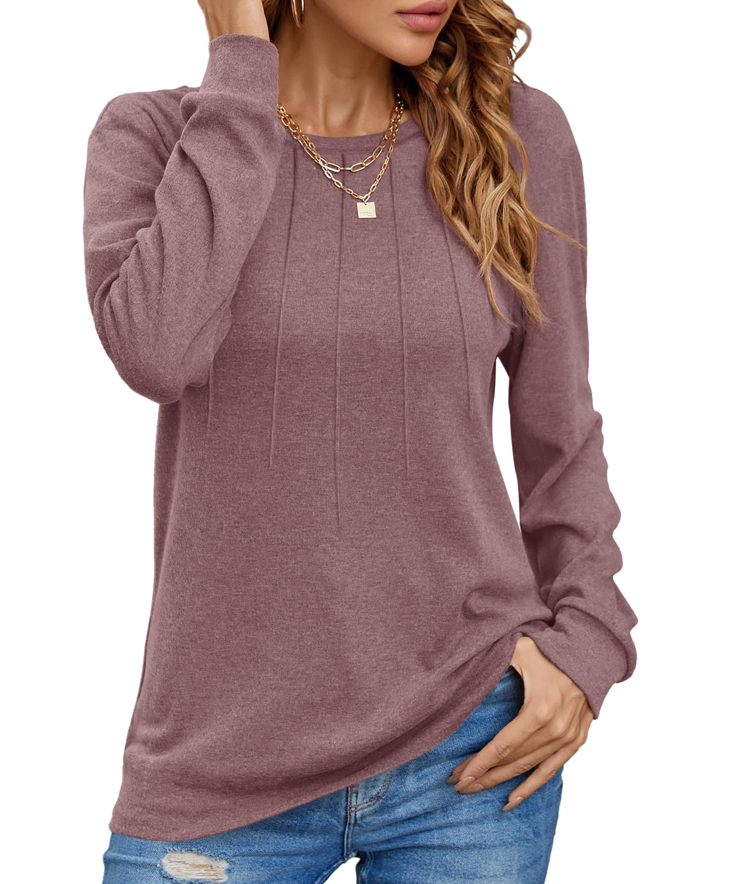Women's Long Sleeve Casual Blouse - Elegant Pleated Tunic Top for Work, Office & Everyday Wear | Fashionable & Comfortable Women's Shirt