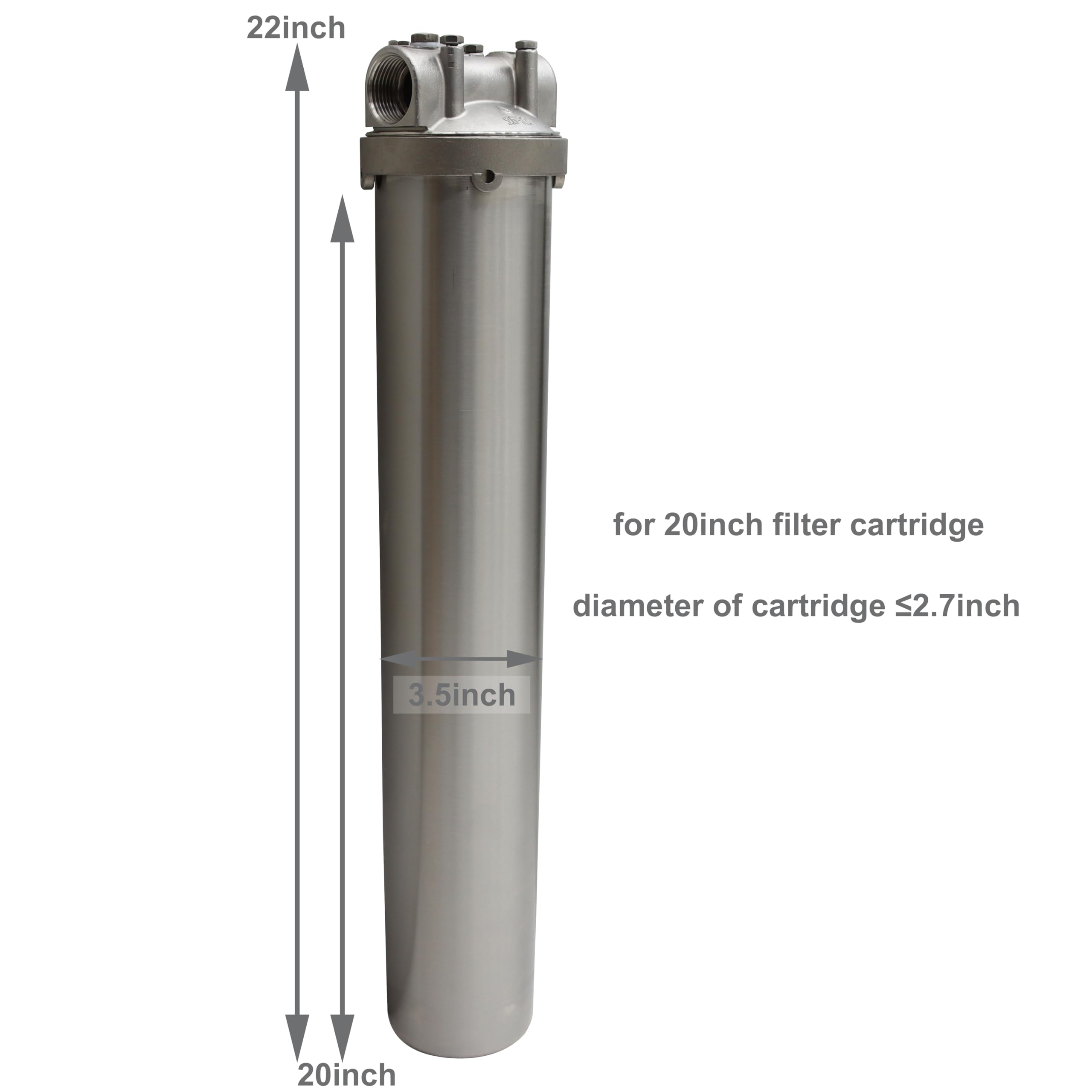 TECHTONGDA Stainless Steel 3/4inch NPT Water Filter Housing for 20inch Long Cartridge - 72psi Rated Pressure - Ideal for Home & Commercial Water Filtration Systems