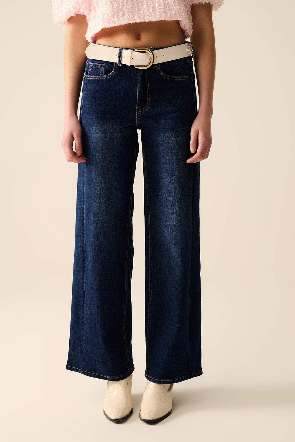 Stretch Denim Jeans - Wide Leg Dark Wash Women's Pants for Casual Wear & Everyday Comfort