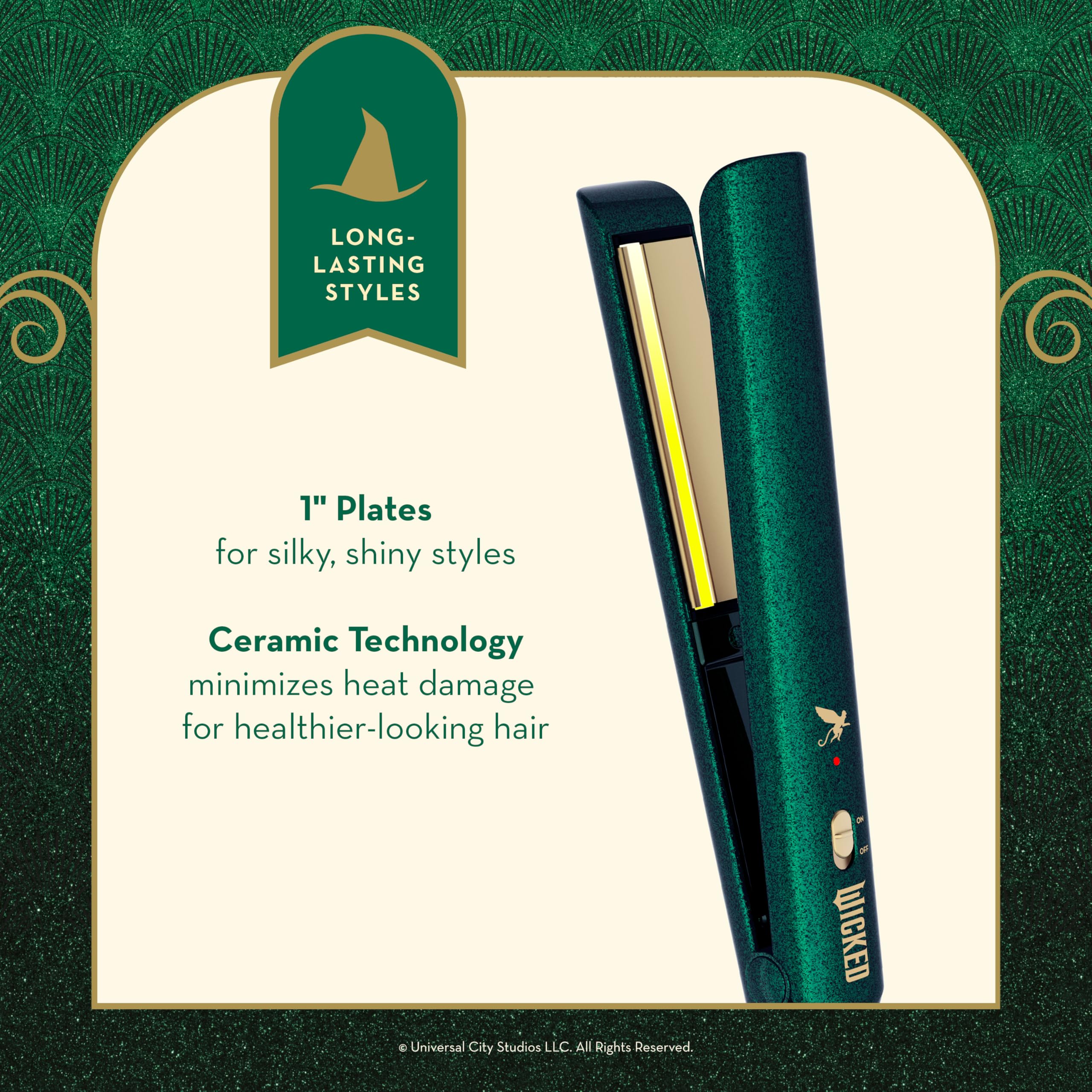 Conair Wicked Elphaba 1-Inch Flat Iron Hair Straightener for Smooth & Shiny Hair - Perfect for Home Use, Travel & Salon Styling