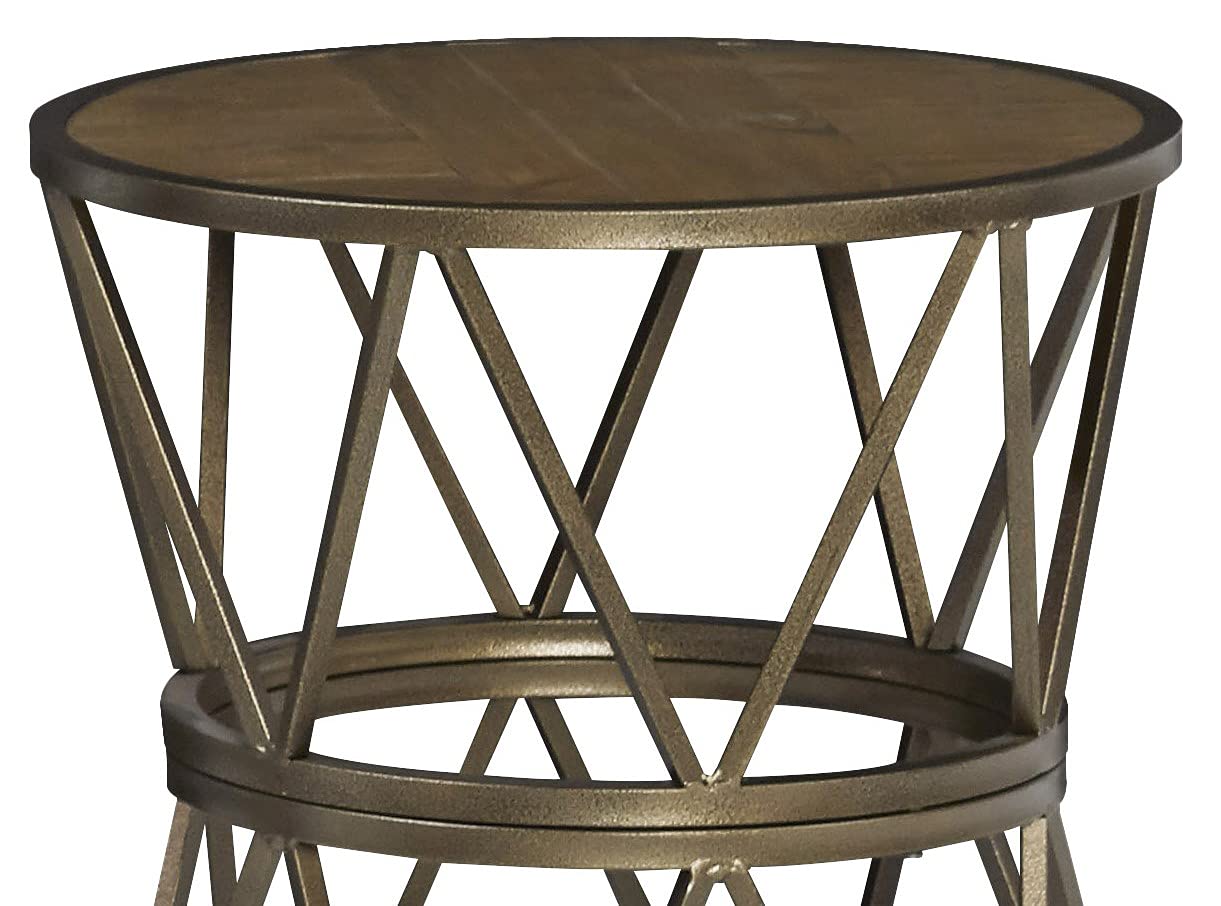 Progressive Furniture SoHo Round End Table - Gold & Natural Finish - Modern Side Table for Living Room, Bedroom, or Office