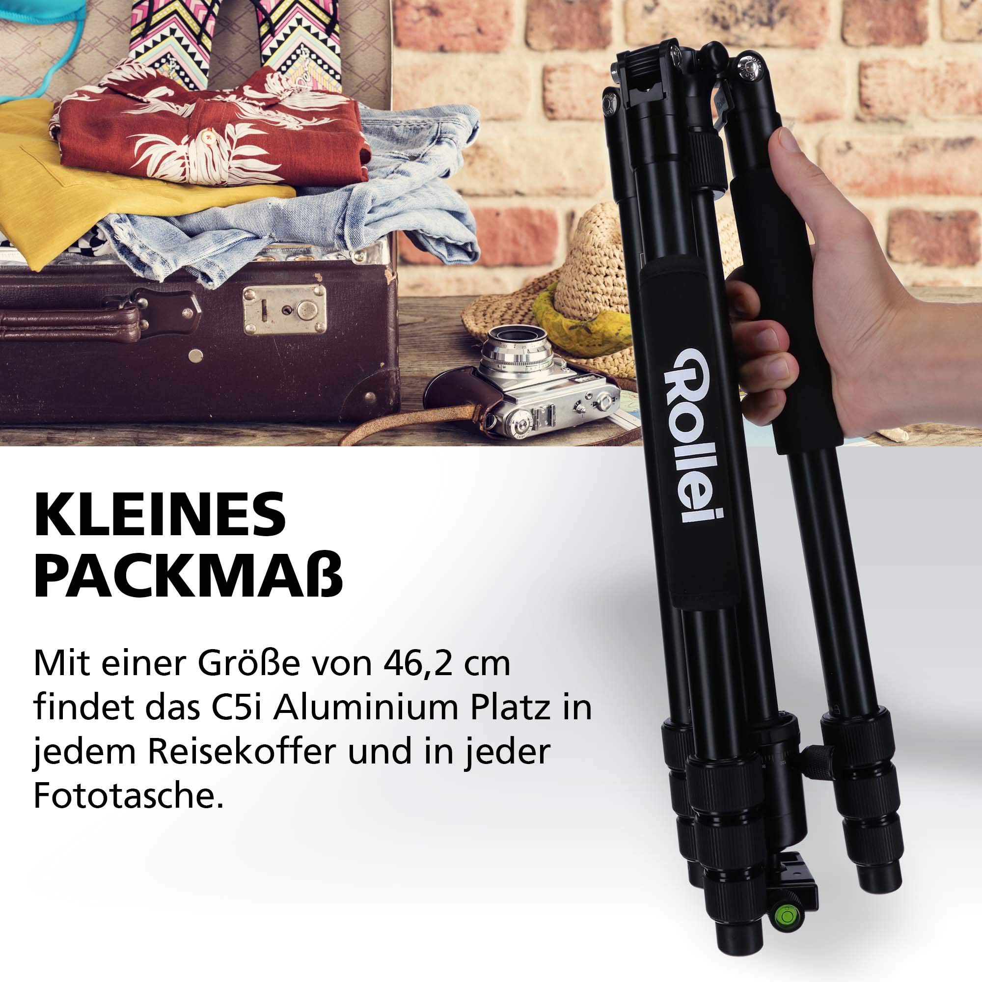 Rollei C5i Compact Aluminum Camera Tripod with Ball Head & Phone Holder - 156cm, 8KG Load, Travel Carry Bag - Portable Stand for DSLR, Mirrorless Cameras & Smartphones - Perfect for Travel, Vlogging & Photography