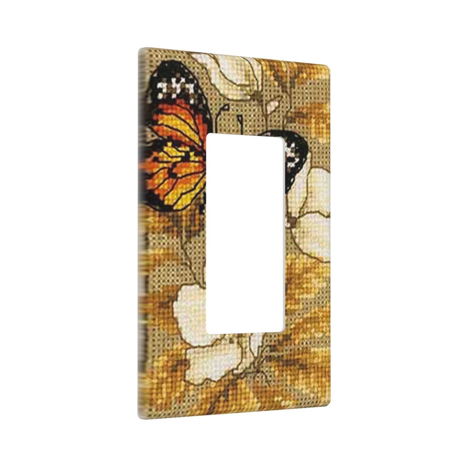 Yellow Butterfly Single Rocker Light Switch Cover - Decorative 1 Gang Wall Plate (4.5