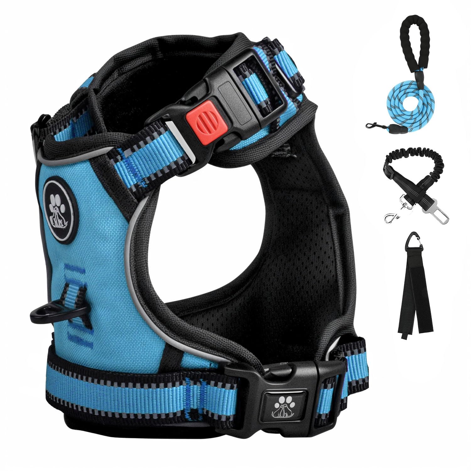 FURRYFECTION No Pull Dog Harness - Reflective Oxford Vest with Padded Handle & 4 Adjustable Straps for Small Medium Large Dogs - 2 Leash Clips, Choke-Free Design (Blue, XL) - Perfect for Walking, Running & Outdoor Adventures