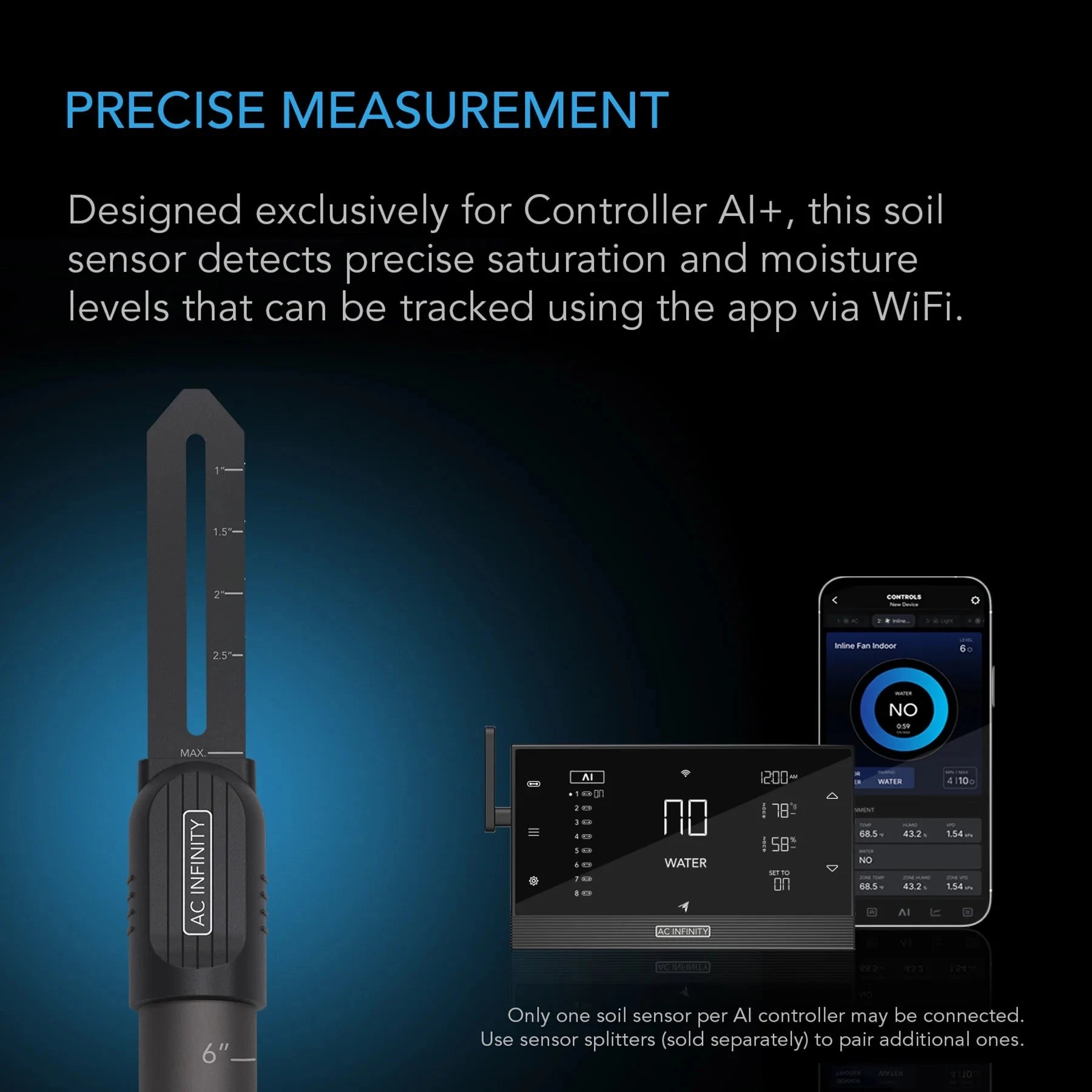 AC Infinity Soil Moisture Sensor for Smart Garden Controller AI+ | Monitor Plant Health for Indoor & Outdoor Gardening
