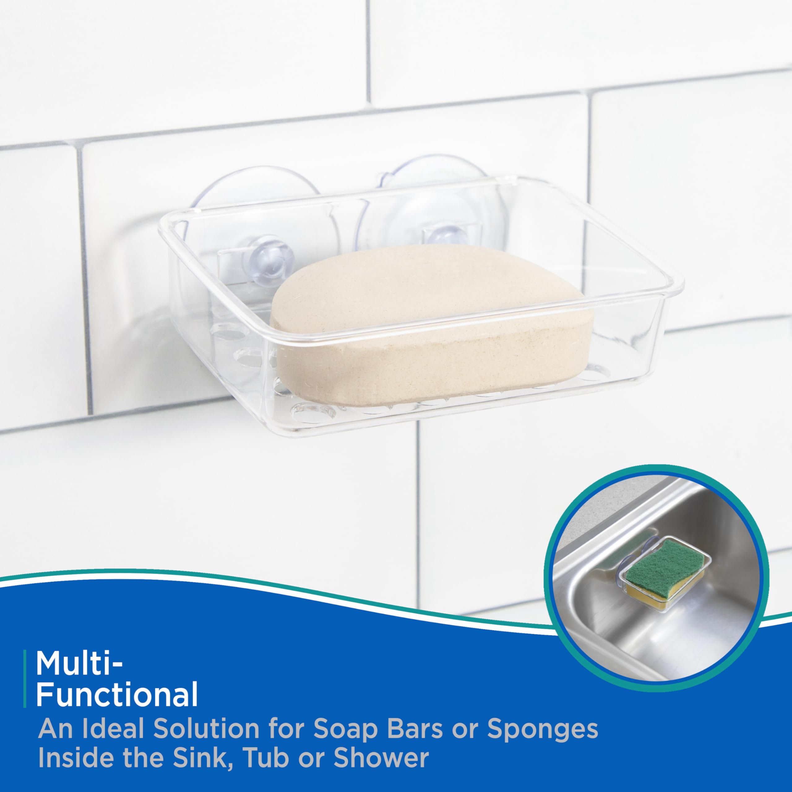 Kenney Clear Plastic Soap Bar Holder for Shower - Non-Slip Bathroom Organizer with Drainage Holes, Perfect for Showers, Bathtubs, and Sinks