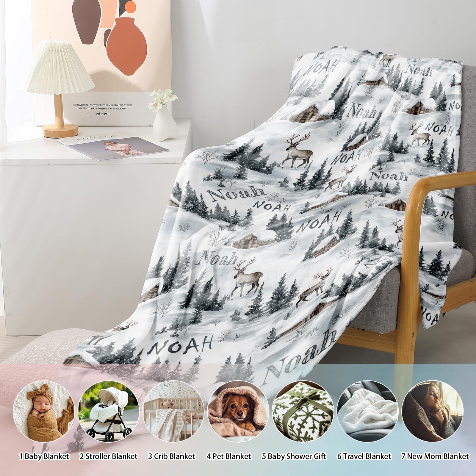 Personalized Baby Blanket - Custom Name Flannel Blanket for Newborns, Kids, Youth & Adults | Soft Christmas Gift for Boys & Girls | Perfect for Baby Showers, Birthdays & Holiday Gifts | Nursery, Travel & Cozy Home Use