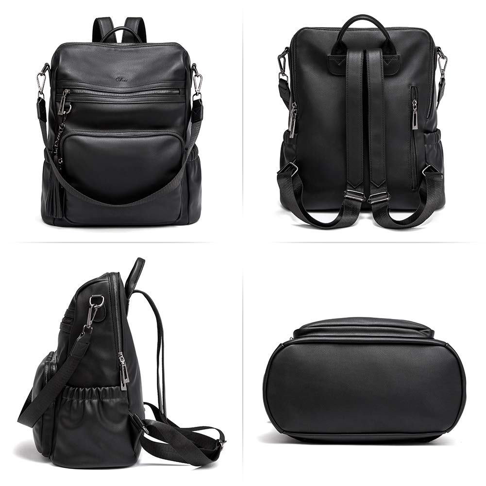 CLUCI Women's Leather Backpack Purse - Large Convertible Travel & Work Shoulder Bag with Tassel | Stylish Black Designer Handbag for Commuting, Business Trips & Daily Use