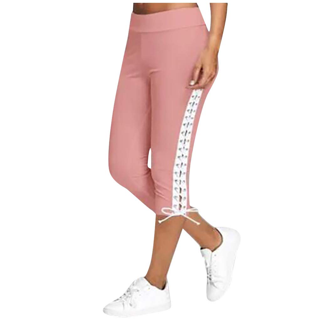 YUNDAN Women's High Waist Pants - Solid Bandage Elastic Waist Cropped Trousers for Summer, Casual, Workout & Yoga | Perfect for Gym, Lounge & Everyday Wear