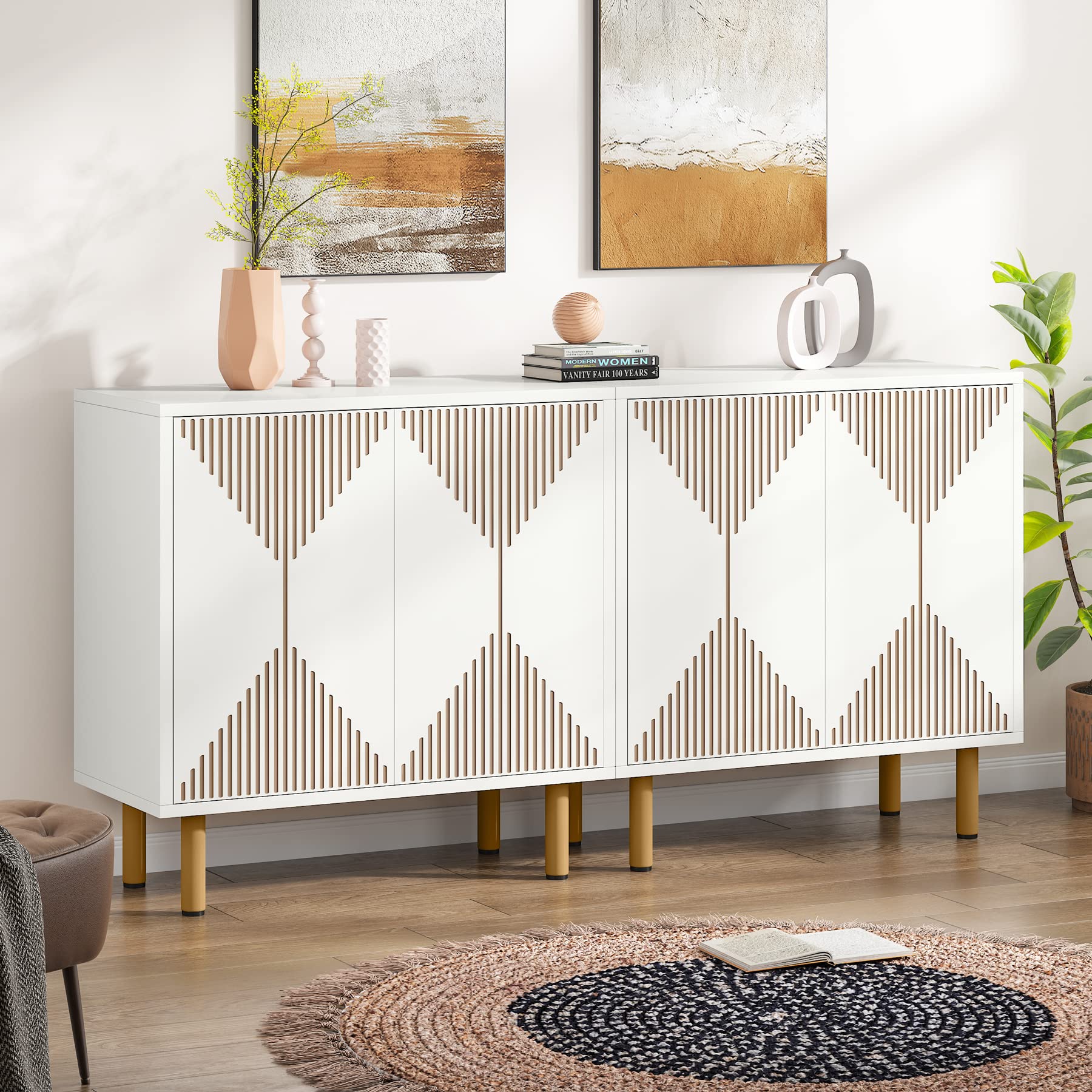 Tribesigns Modern White Storage Cabinet Set - 59