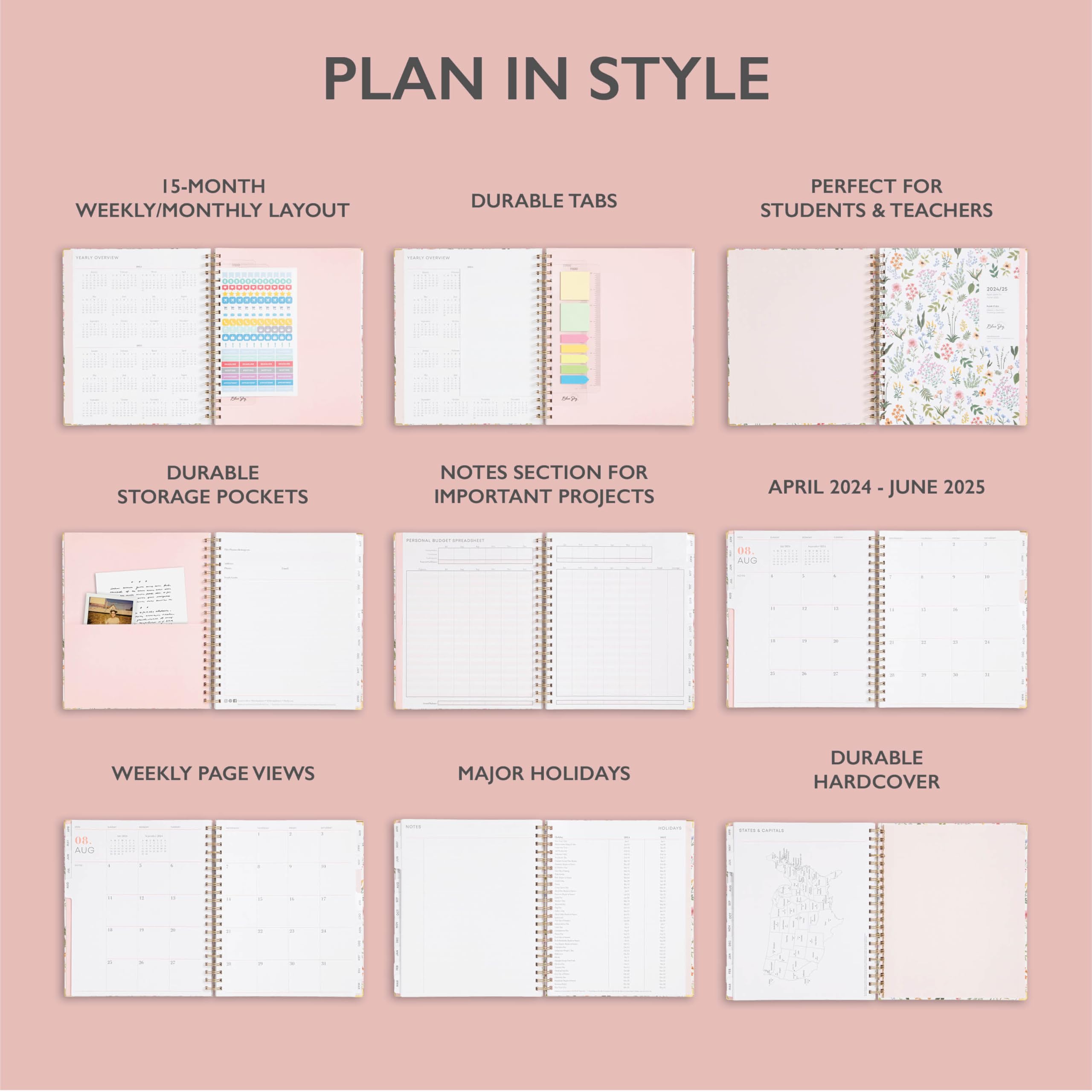 Blue Sky 2024-2025 Academic Planner - Weekly & Monthly Calendar, 8.5