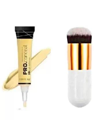 Plethora Yellow HD Pro Concealer & Professional Foundation Brush Set (2-Piece) – Flawless Makeup Application for Daily Use & Special Occasions