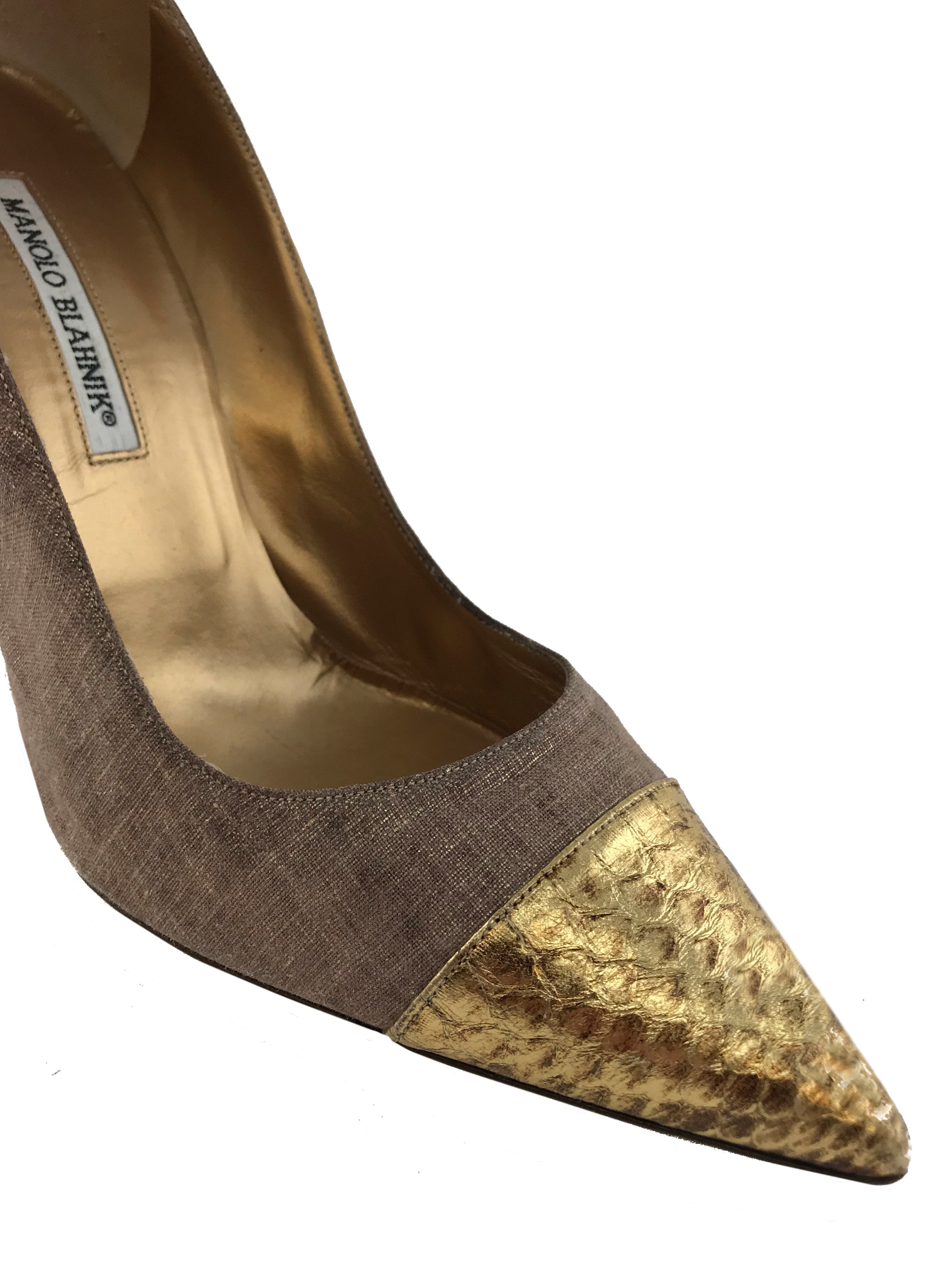 Manolo Blahnik Bipunta Embossed Linen Cap Toe Pump Women's Size 10.5 | Luxury Designer Heels for Weddings, Parties & Special Occasions