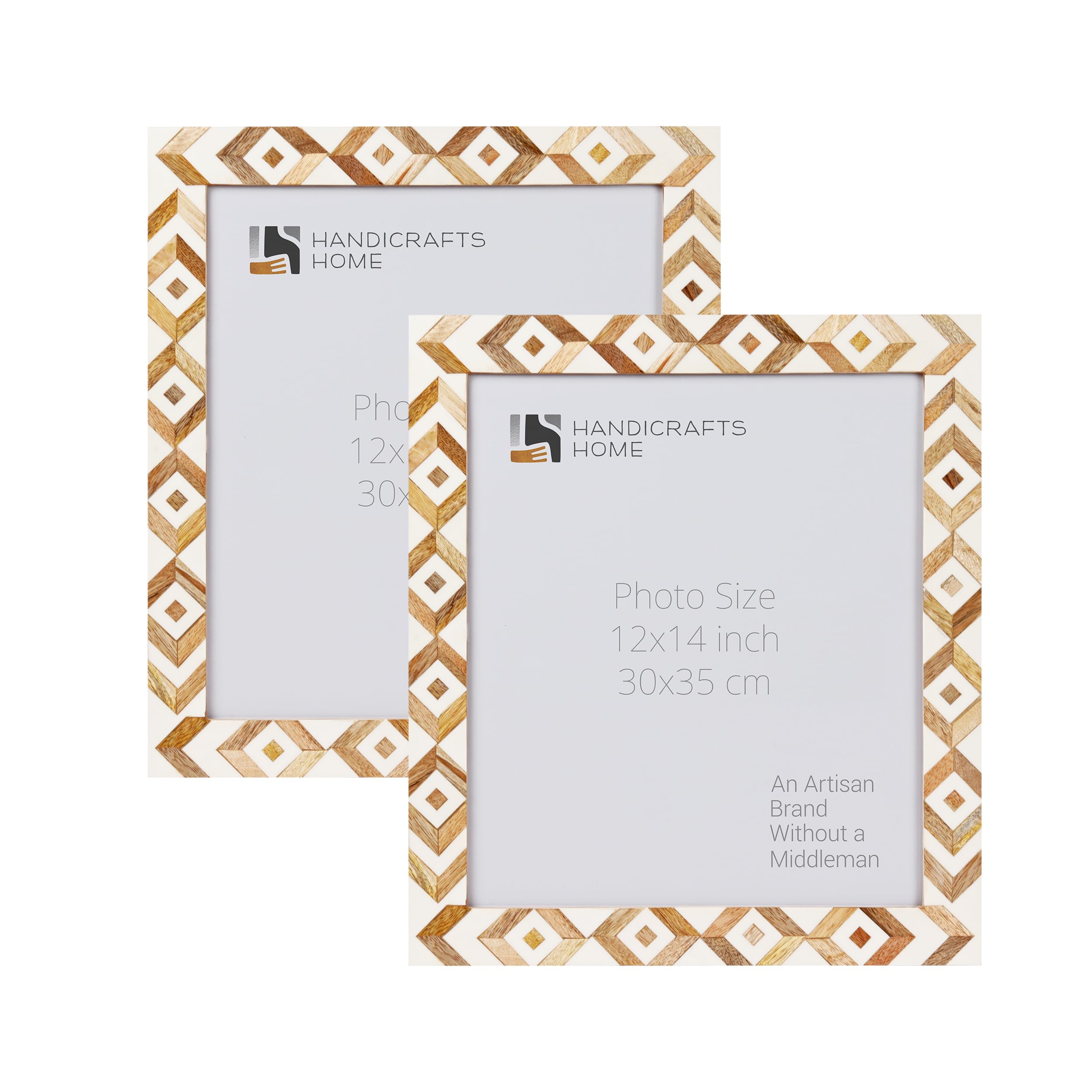 12x14 Handcrafted Wooden Picture Frames - Marquetry Art Photo Frames for Wall Display (Set of 2) | Perfect for Home Decor, Wedding Photos & Gallery Walls