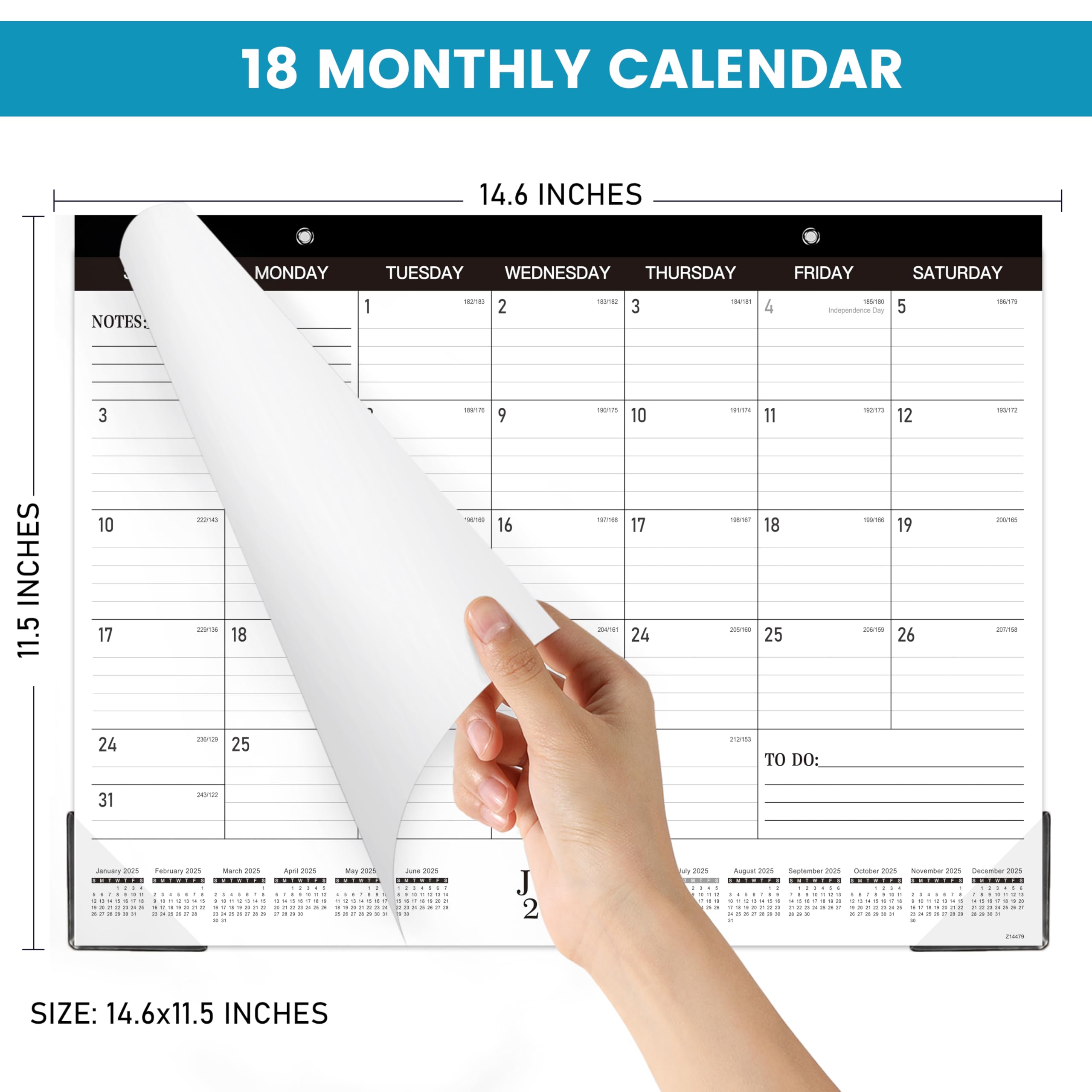 2025-2026 18-Month Desk & Wall Calendar (July 2025 - December 2026) | 14.6