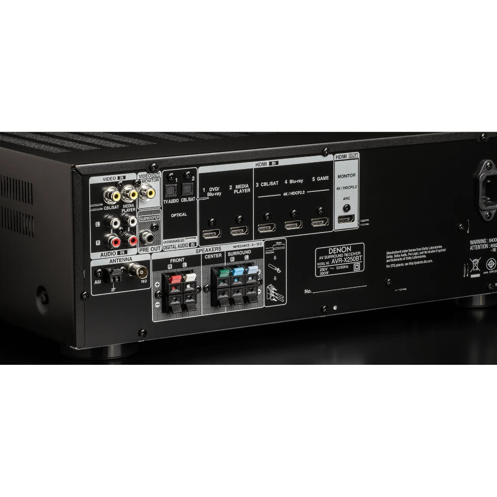 Denon AVR-X250BT 5.2 Channel AV Receiver with Paradigm Cinema 100CT 5.1 Home Theater Speaker System - Perfect for Movie Nights & Gaming Setup