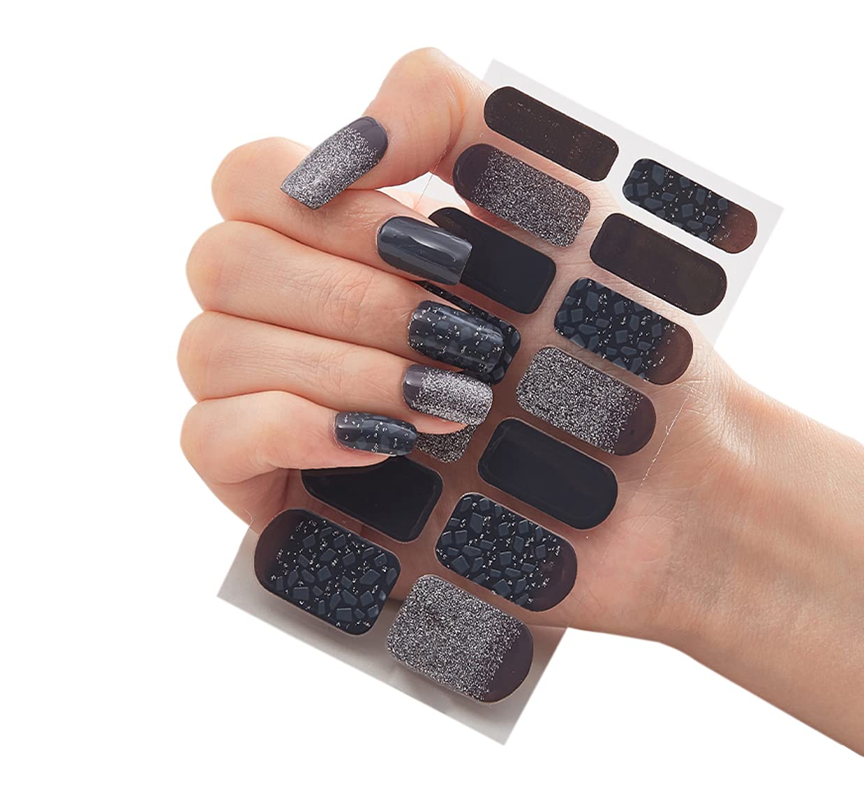 3D Nail Stickers for Women & Girls - Waterproof Glitter Luxury Self-Adhesive DIY Nail Art Decals (14 Pieces) - Perfect for Parties, Weddings, and Everyday Nail Fashion
