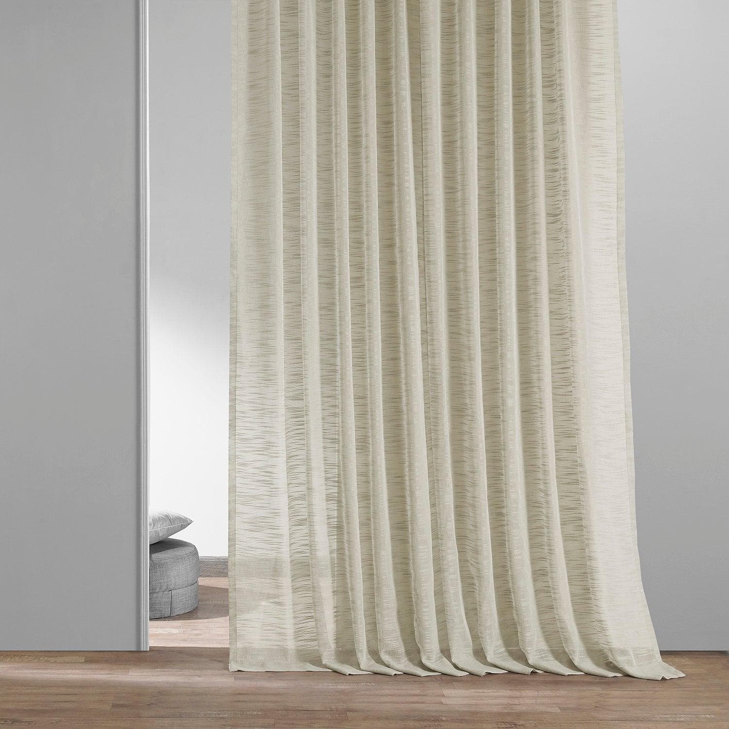 Camel Tan Faux Linen Sheer Curtains - 2 Panels Set for Living Room & Bedroom - Light Filtering Window Drapes for Home Decor