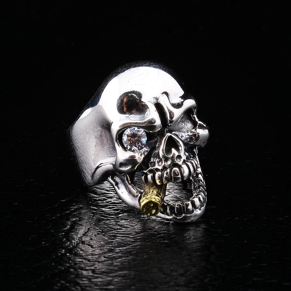 Diamond Eye Mafia Skull Sterling Silver Biker Ring for Men - Gothic Punk Jewelry - Perfect for Motorcycle Riders, Bikers, and Rock Fashion Enthusiasts
