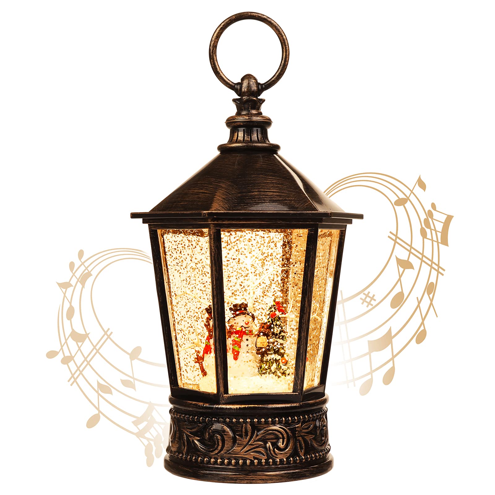 Christmas Snow Globe with Music & Timer - Swirling Glittering Lantern for Home Decor, Holiday Table Centerpiece, Festive Water Glitter Lantern - Perfect for Christmas Tree Decorations, Gift Exchange & Winter Wonderland Displays