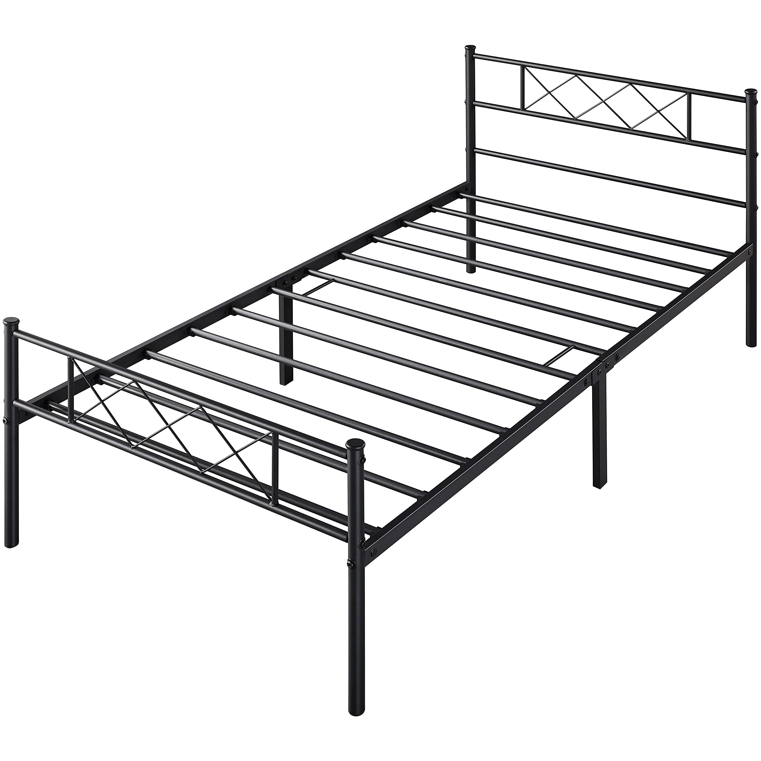 Topeakmart Twin Size Black Metal Bed Frame with Headboard - Sturdy Mattress Foundation, Platform Bed & Slatted Base for Bedroom, Guest Room, Dorm - Easy Assembly & Modern Design