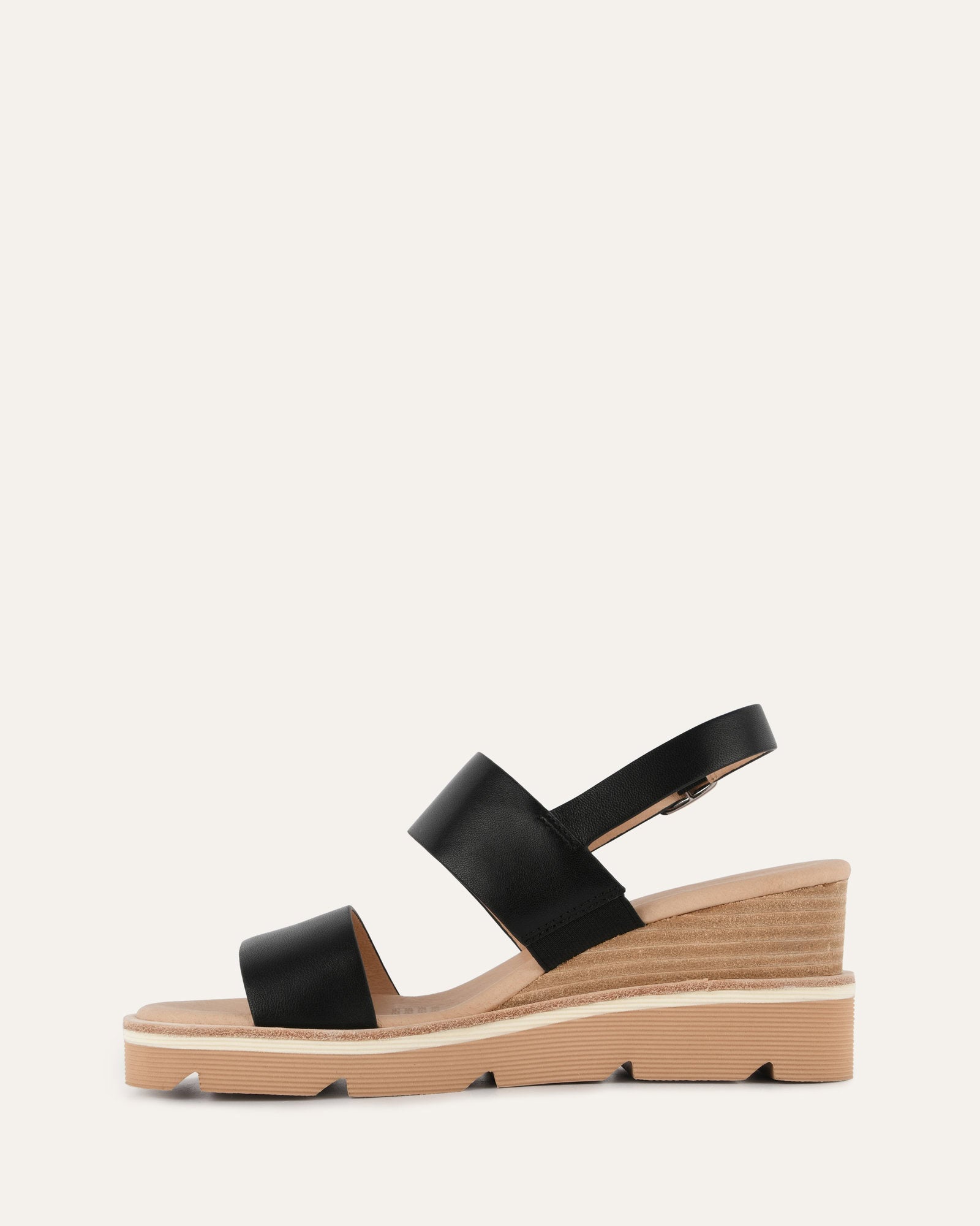 KINNEY Women's Black Leather Wedge Sandals - Comfortable & Stylish for Summer, Beach, and Casual Outings