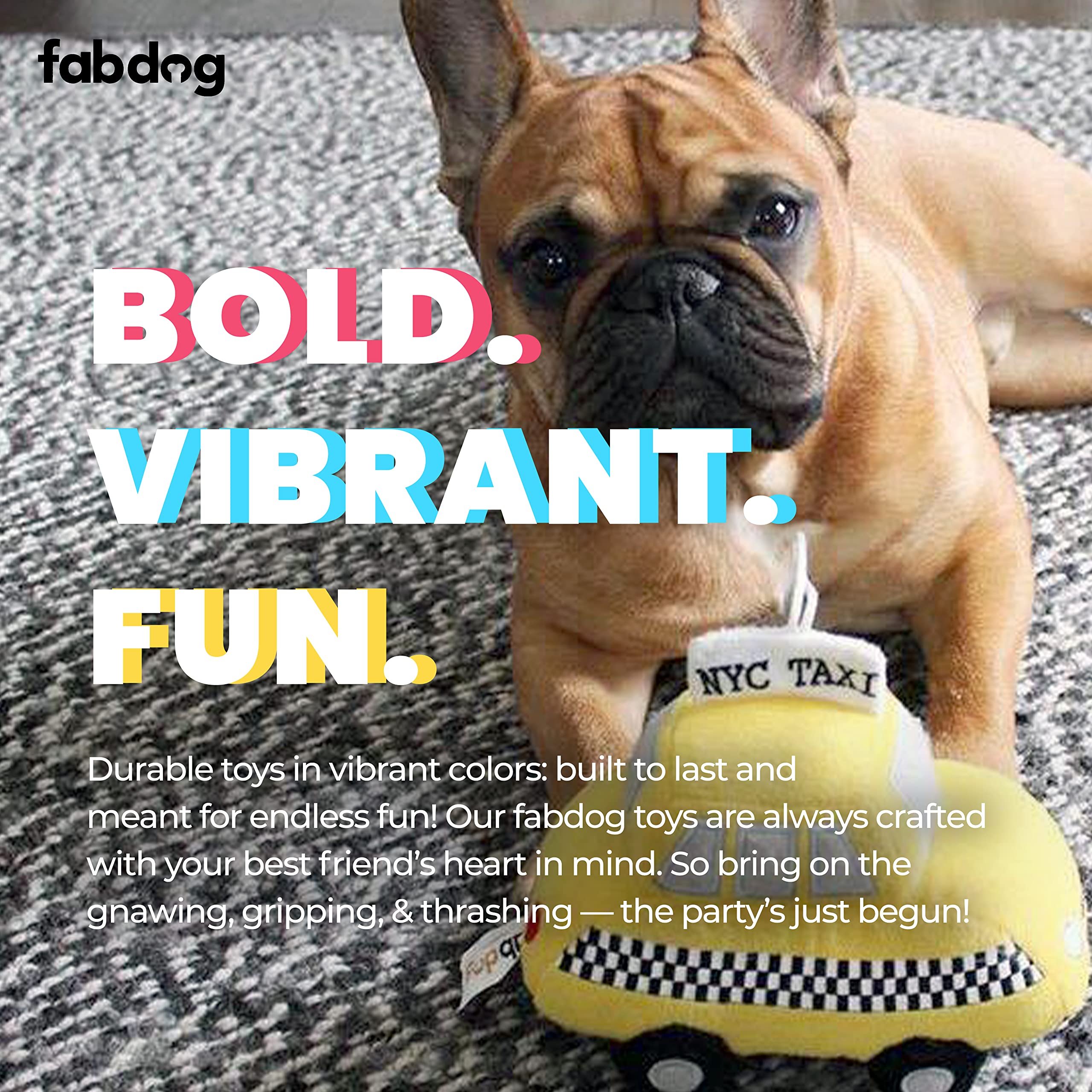 Fabdog NYC Taxi Squeaky Plush Dog Toy - Fun Puppy Chew Toy for Small & Medium Dogs - Perfect Gift for Pet Lovers - Durable & Cute NYC Metro Card Design - Great for Indoor Play, Training & Cuddling